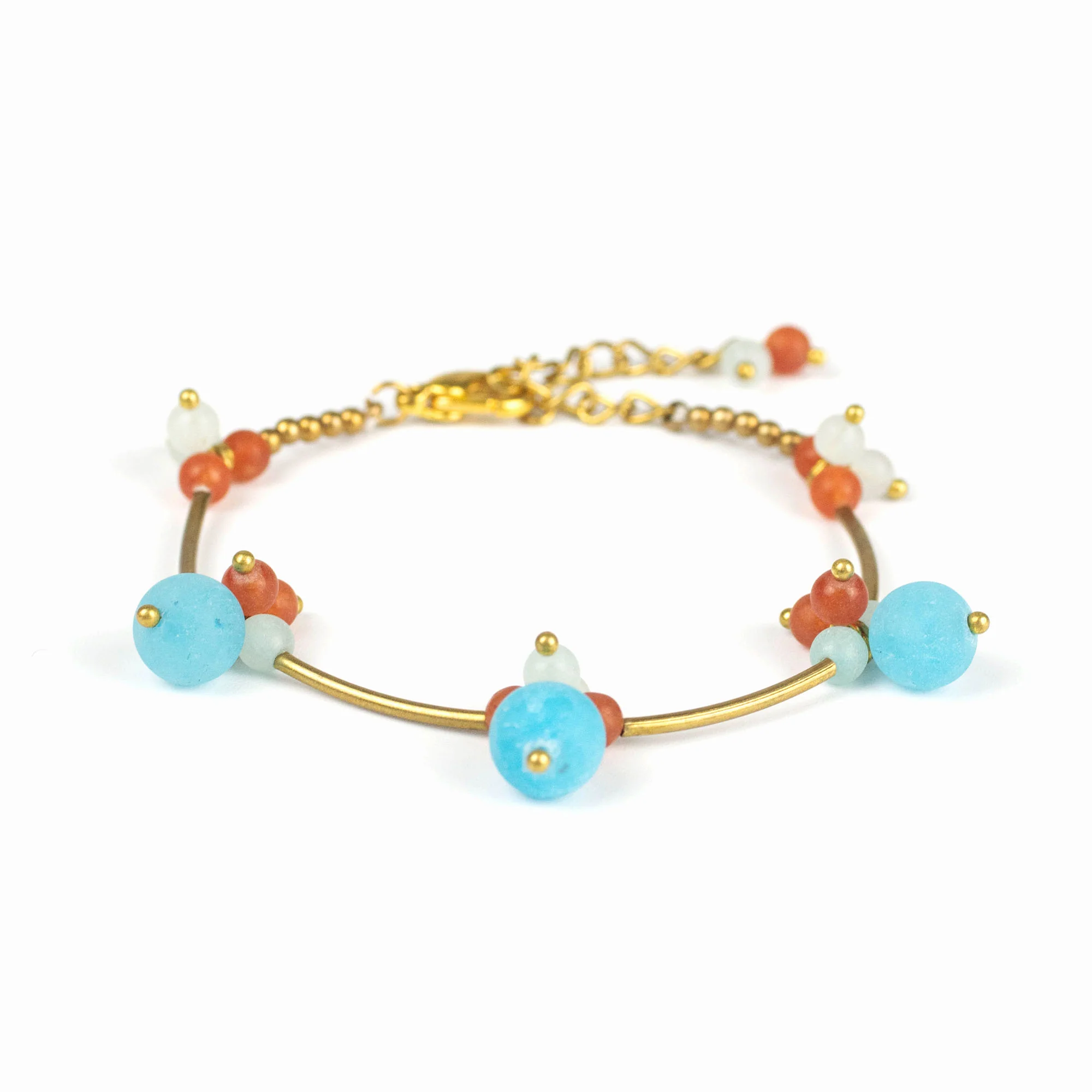 Brass Bracelet with Brass and Blue Stone Beads