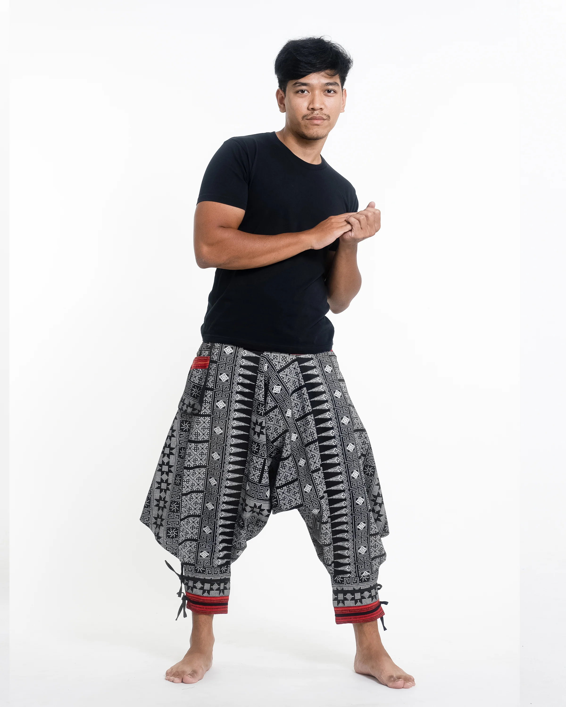 458-Traditional-Prints-Thai-Hill-Tribe-Fabric-Men-s-Harem-Pants-with-Ankle-Straps-2.webp Traditional Prints Thai Hill Tribe Fabric Men's Harem Pants with Ankle Straps