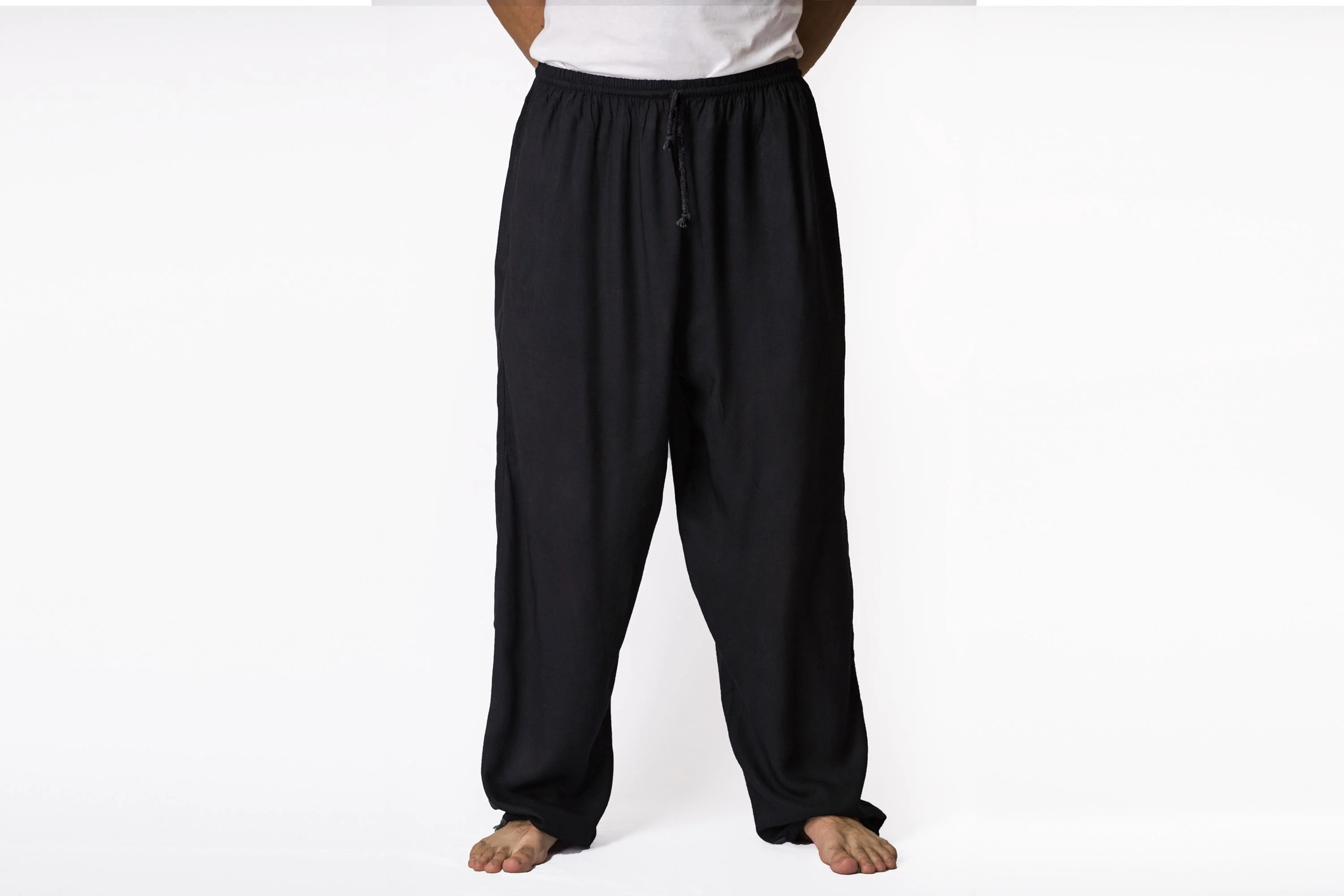 Solid Color Drawstring Men's Yoga Massage Pants in Black