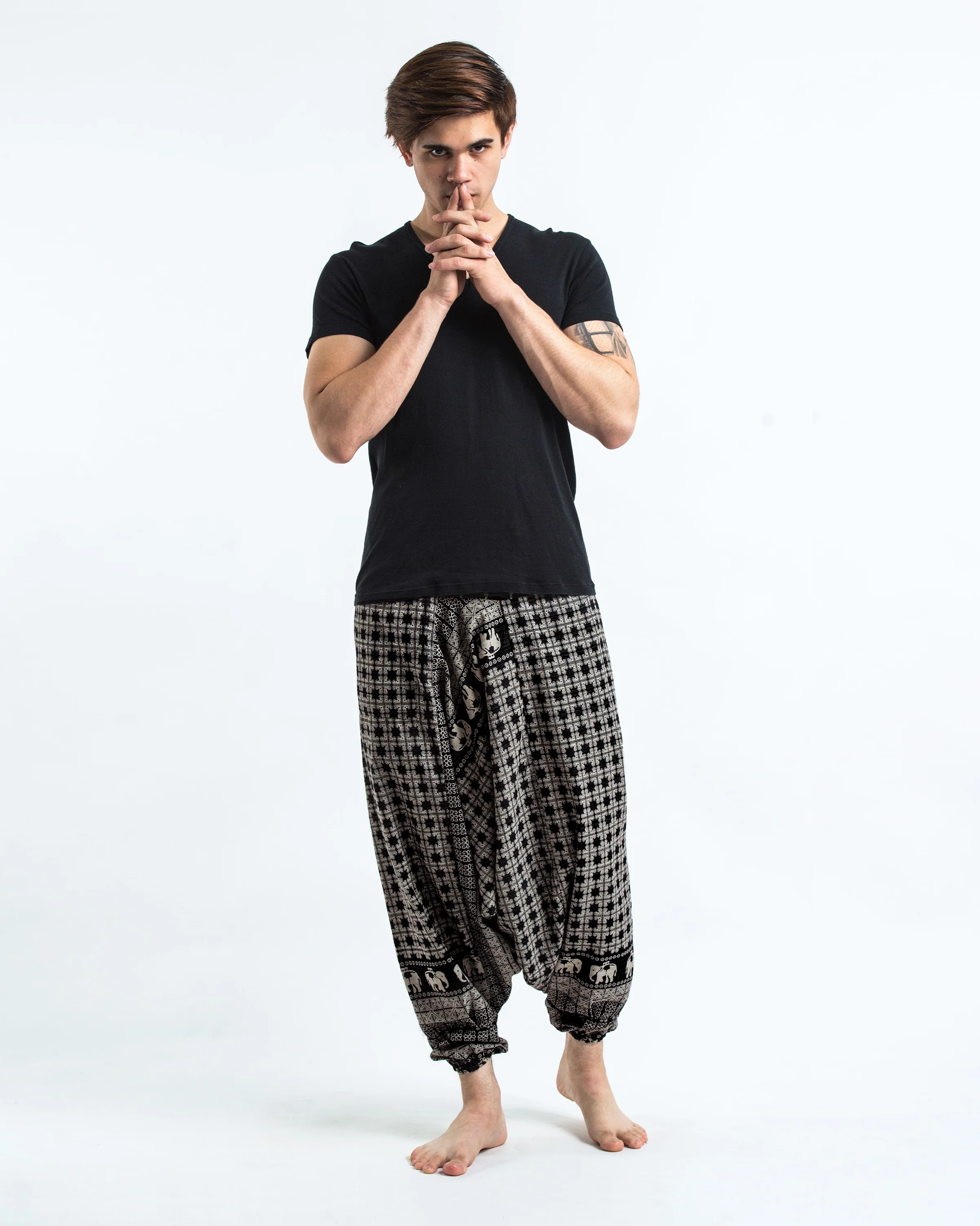 Hill Tribe Elephant Men's Elephant Pants in Black