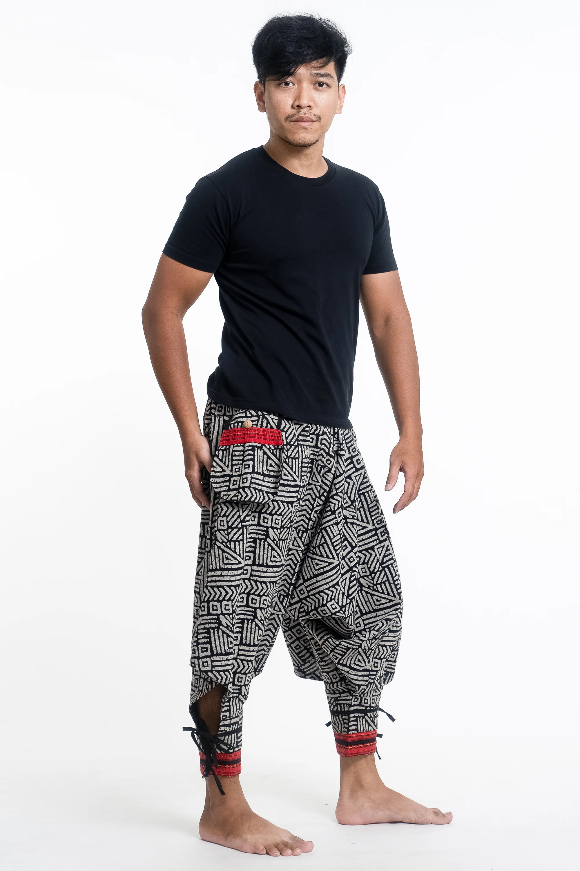 461-Woven-Prints-Thai-Hill-Tribe-Fabric-Men-s-Harem-Pants-with-Ankle-Straps-in-Black-3.webp Woven Prints Thai Hill Tribe Fabric Men's Harem Pants with Ankle Straps in Black