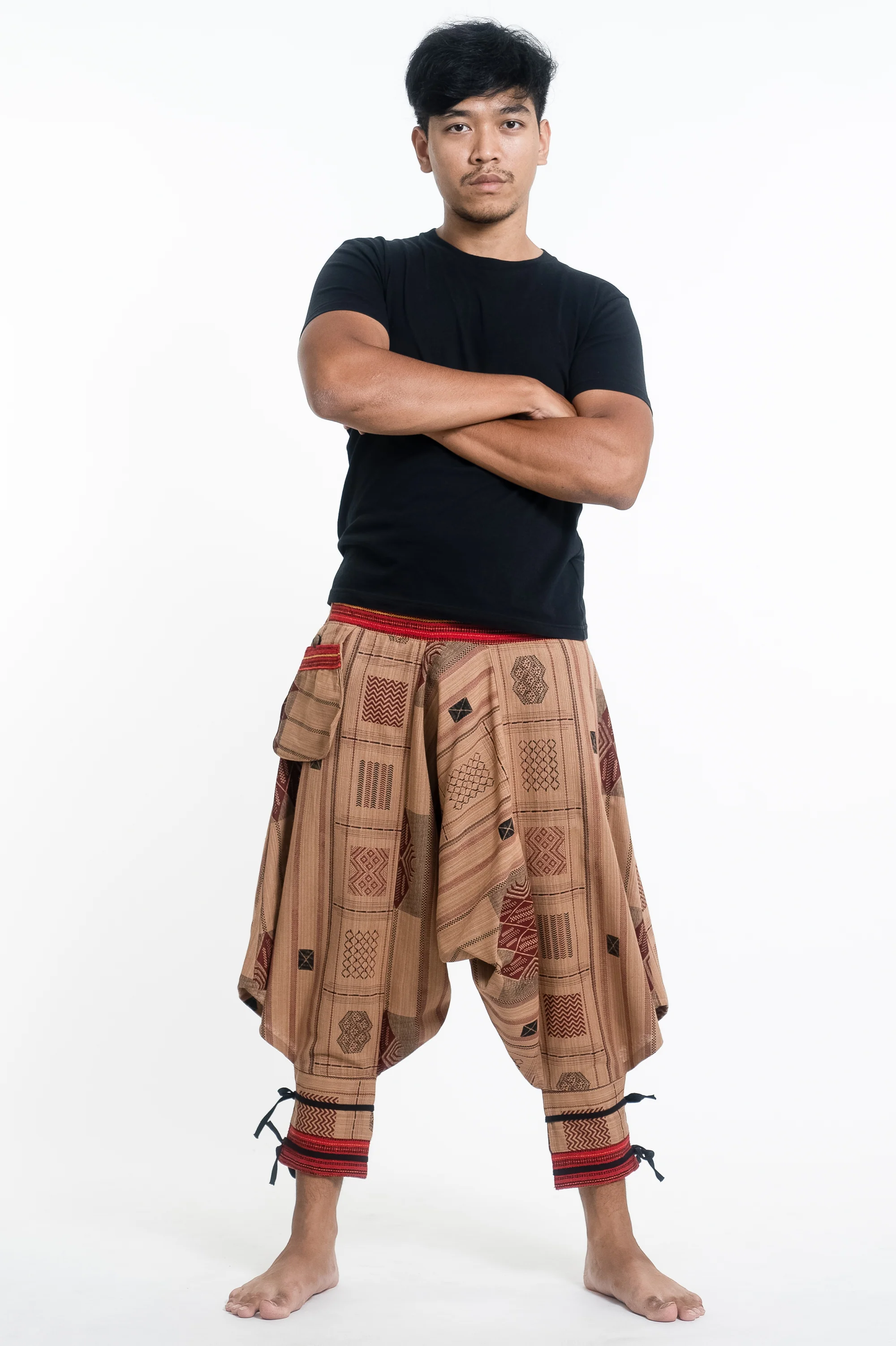 466-Thai-Hill-Tribe-Fabric-Men-s-Harem-Pants-with-Ankle-Straps-in-Beige-4.webp Thai Hill Tribe Fabric Men's Harem Pants with Ankle Straps in Beige