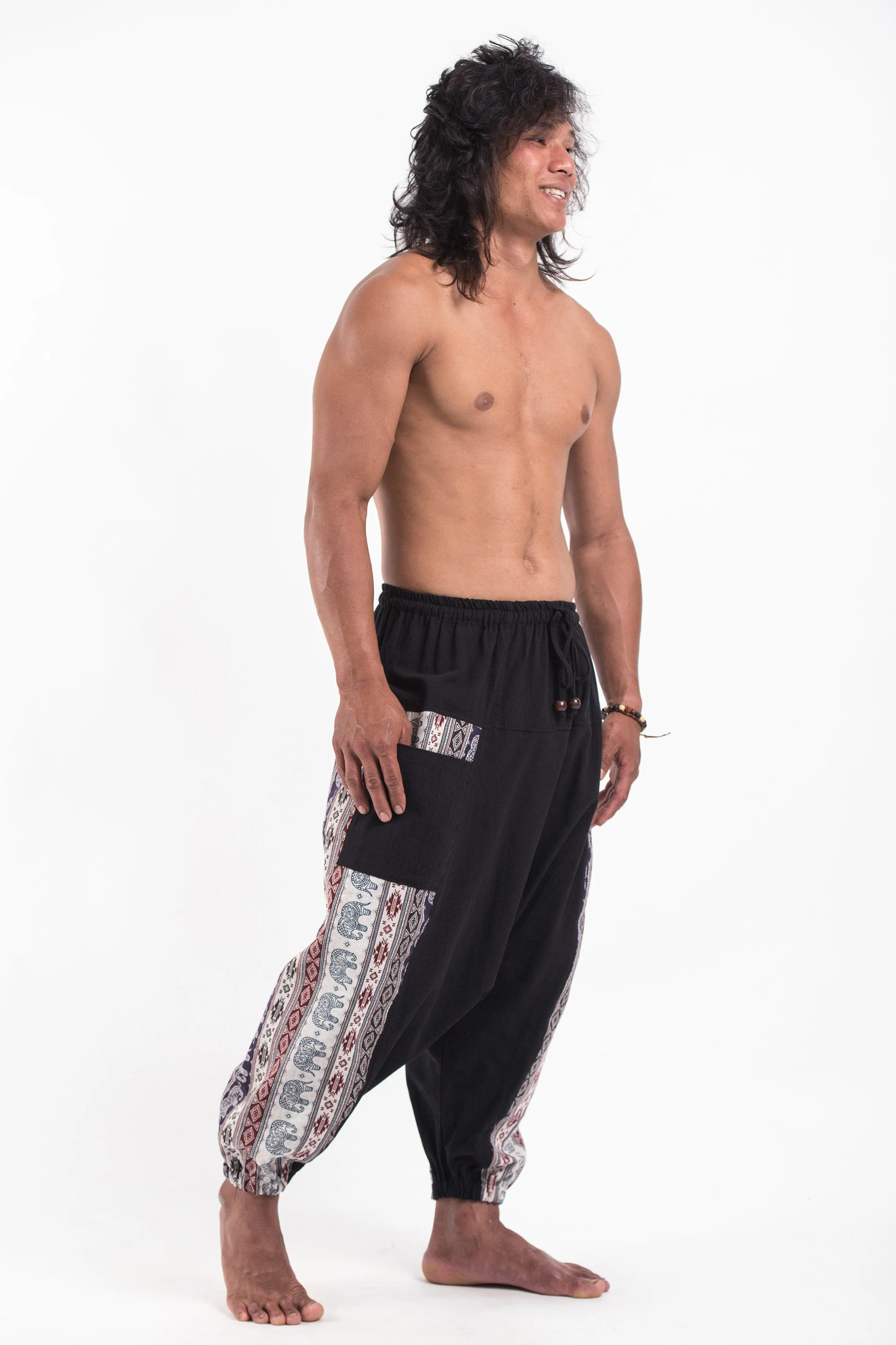 469-Elephant-Aztec-Cotton-Men-s-Harem-Pants-in-Black-3.webp Elephant Aztec Cotton Men's Harem Pants in Black
