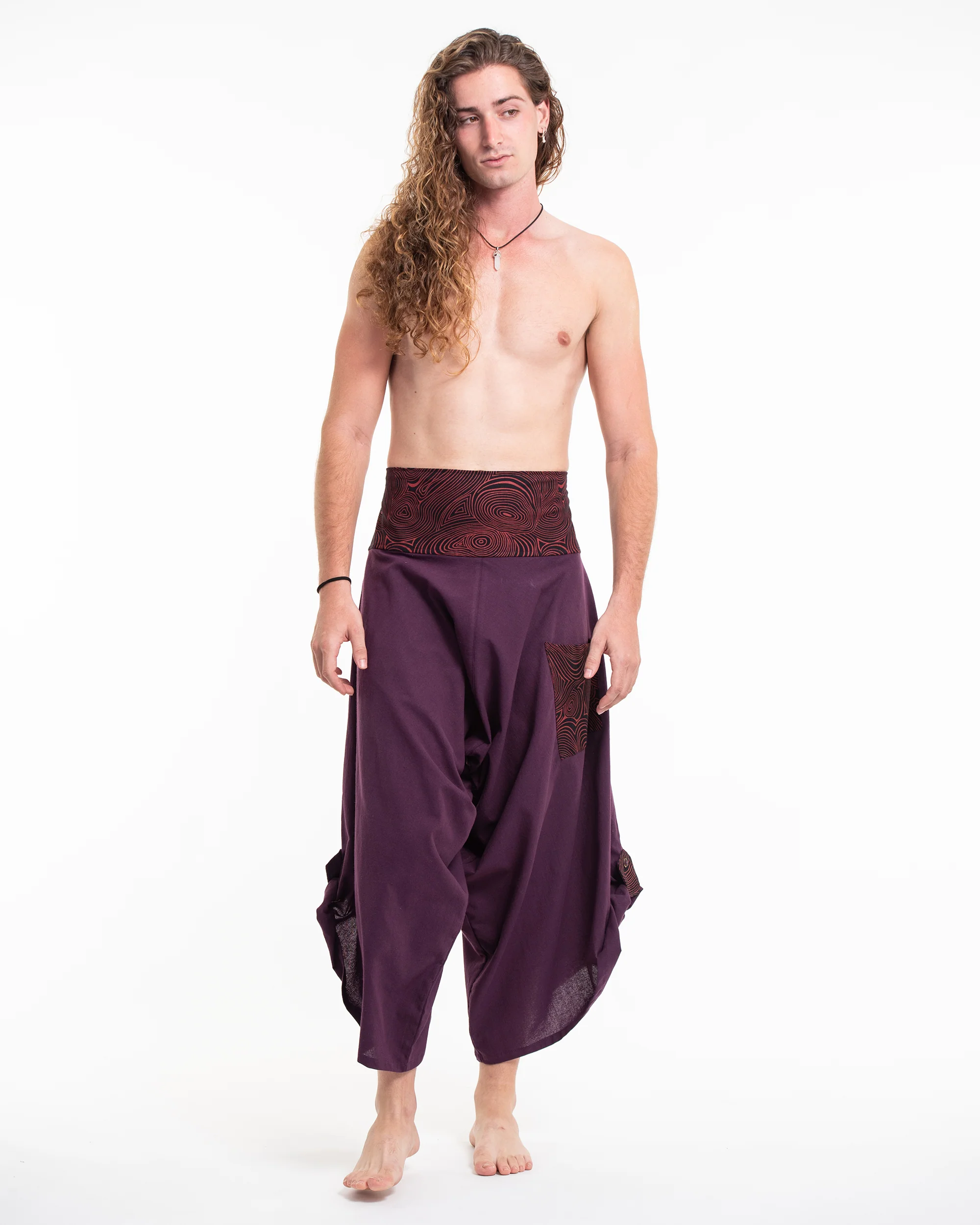 471-Men-s-Thai-Button-Up-Cotton-Pants-with-Hill-Tribe-Trim-Purple-4.webp Men's Thai Button Up Cotton Pants with Hill Tribe Trim Purple