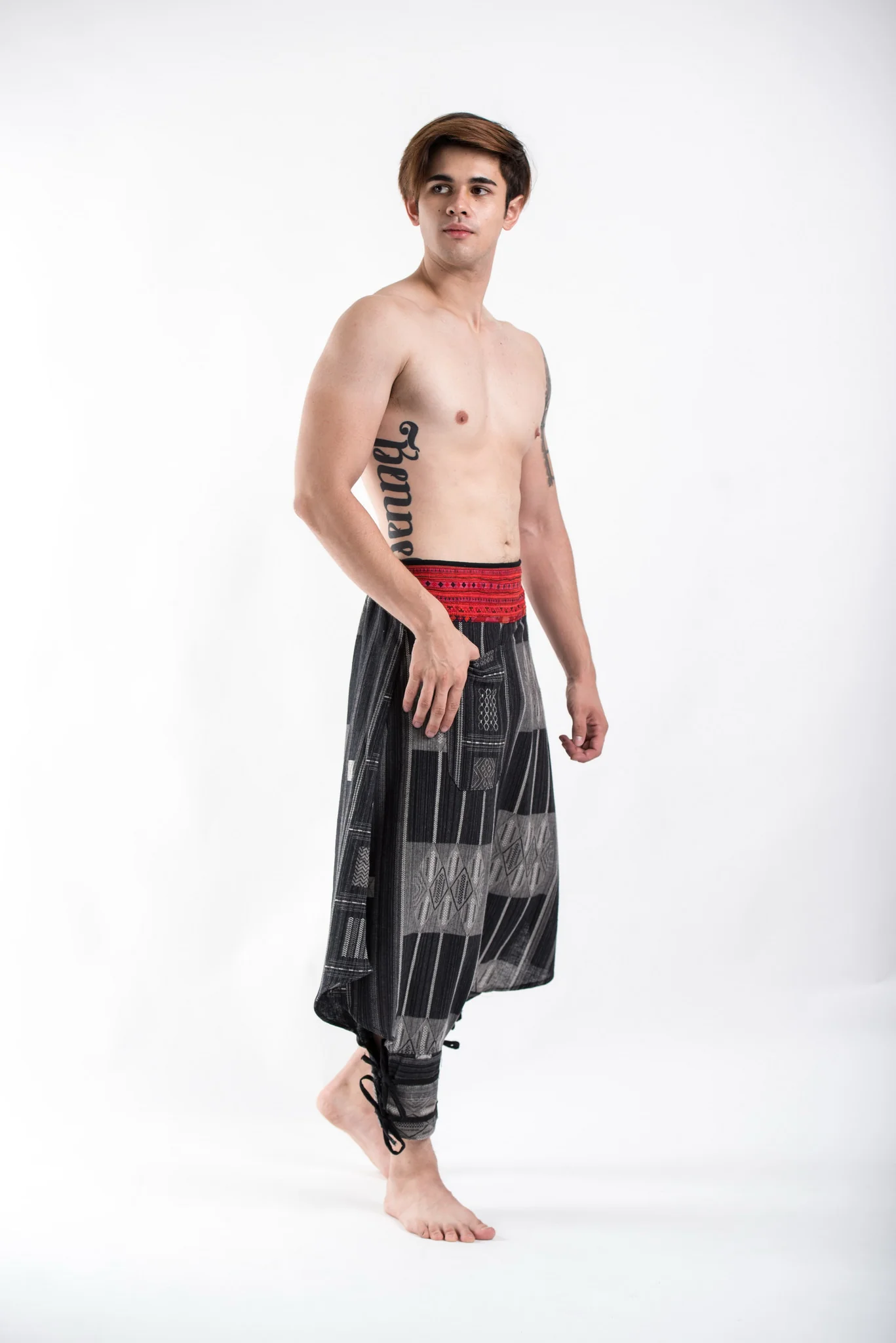 472-Thai-Hill-Tribe-Fabric-Men-s-Harem-Pants-with-Ankle-Straps-in-Charcoal-Gray-3.webp Thai Hill Tribe Fabric Men's Harem Pants with Ankle Straps in Charcoal Gray