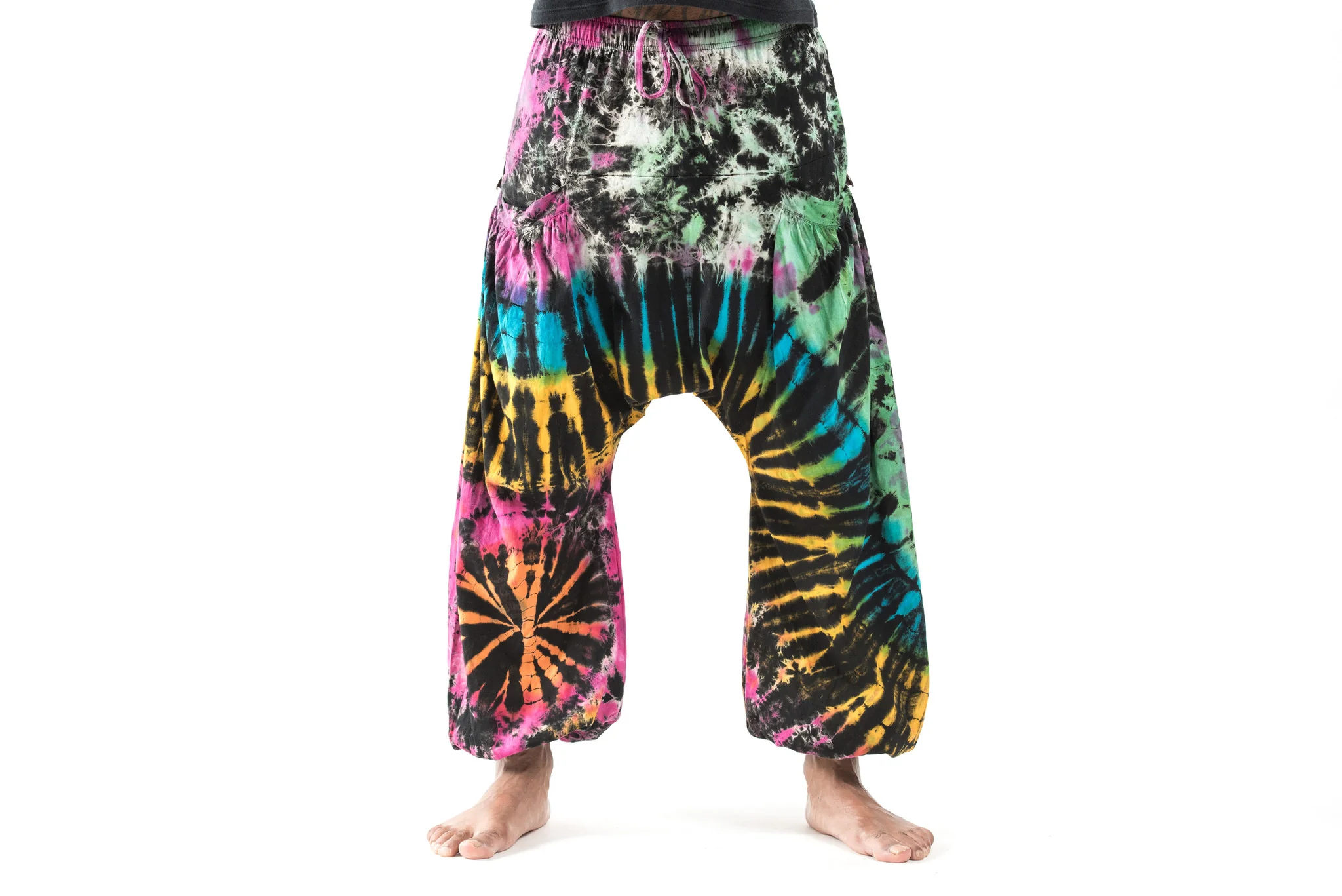 Tie Dye Cotton Men Harem Pants in Festival Black
