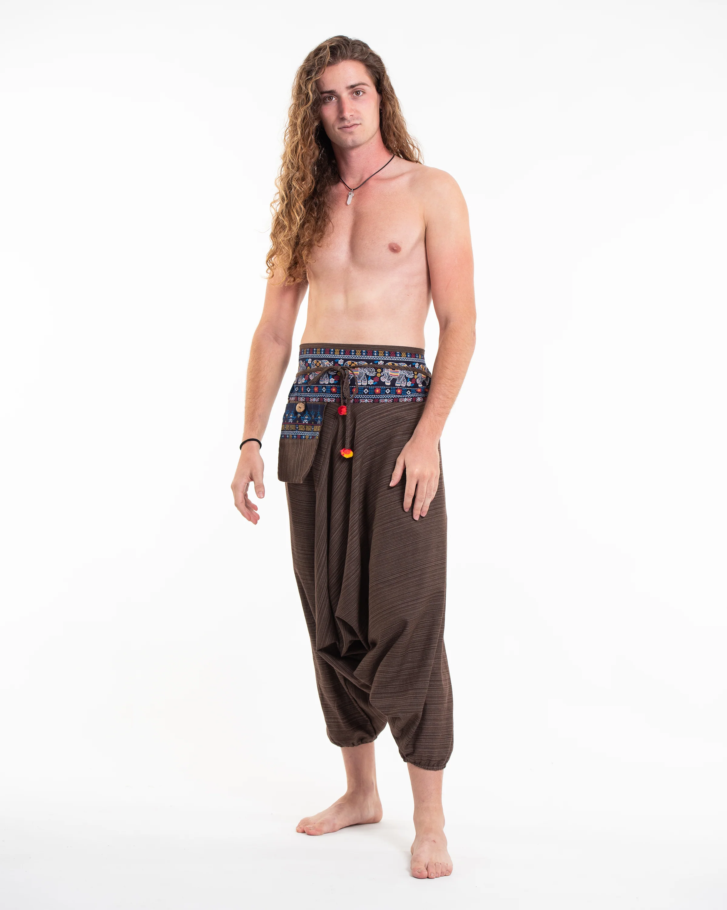 481-Pinstripe-Cotton-Low-Cut-Men-s-Harem-Pants-with-Elephant-Trim-in-Brown-4.webp Pinstripe Cotton Low Cut Men's Harem Pants with Elephant Trim in Brown