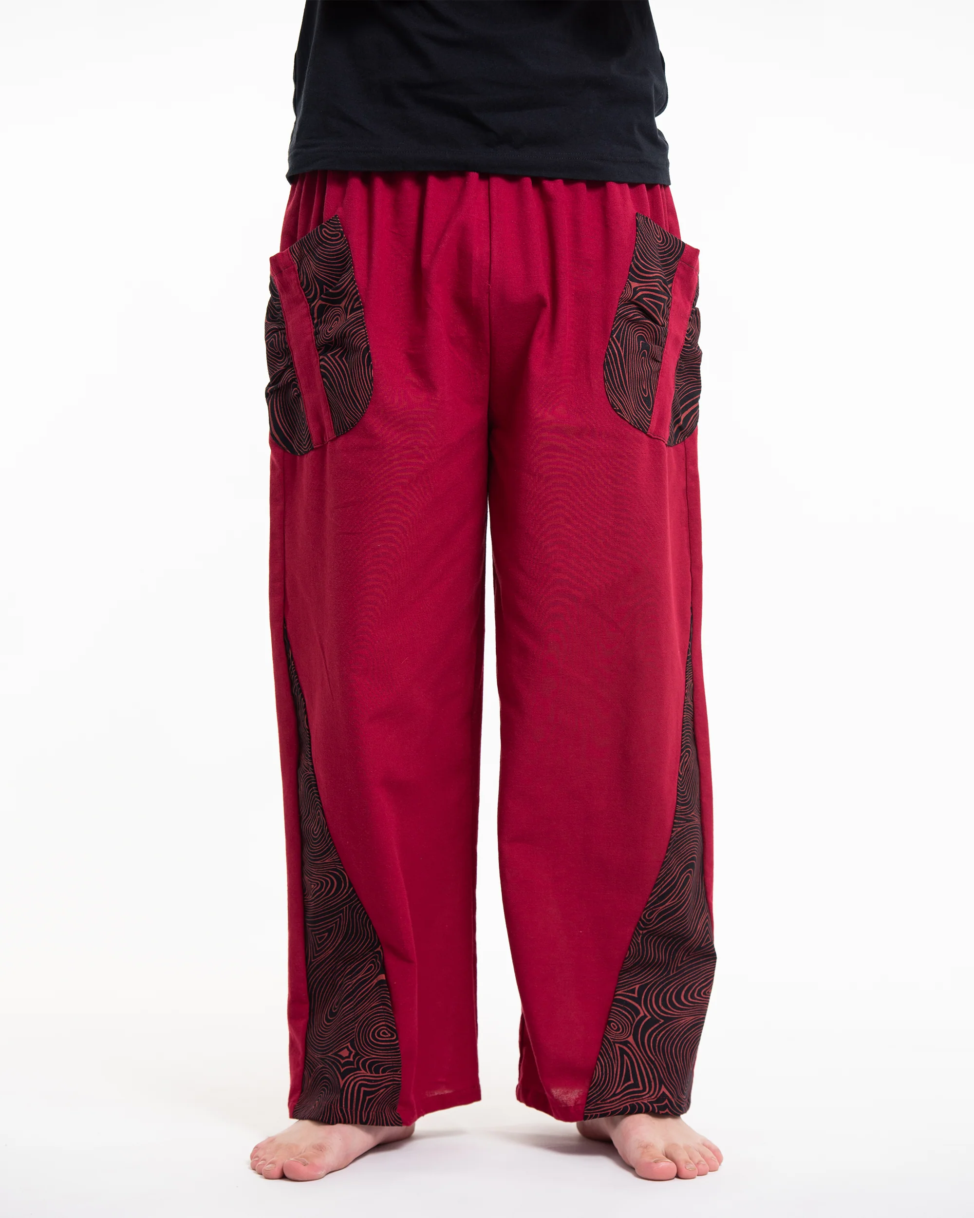 Thai Cotton Men's Pants With Hill Tribe Trim in Red