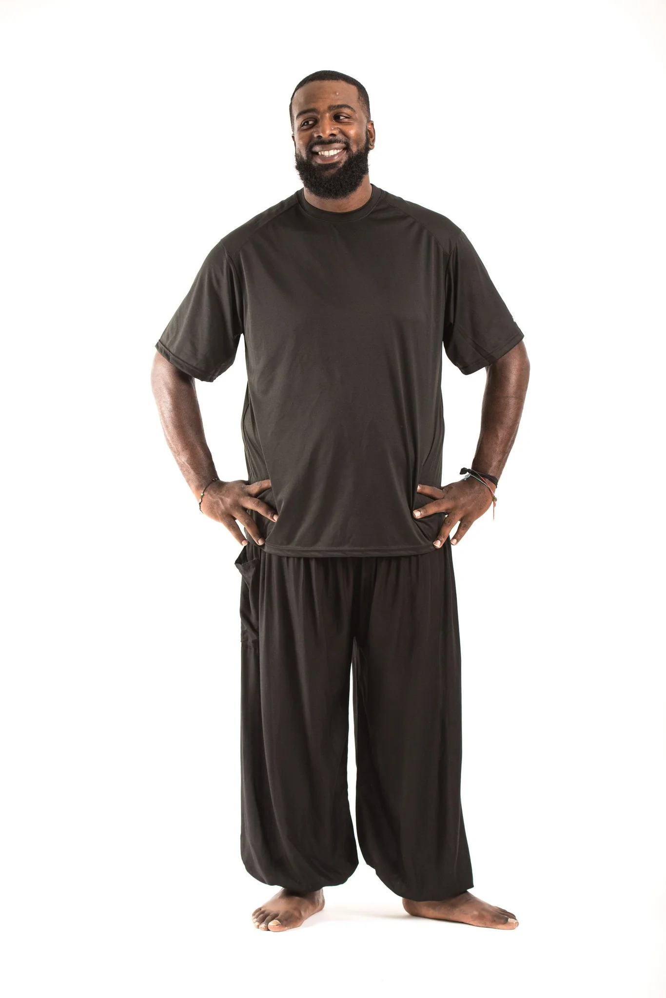 Plus Size Solid Color Men's Harem Pants in Black