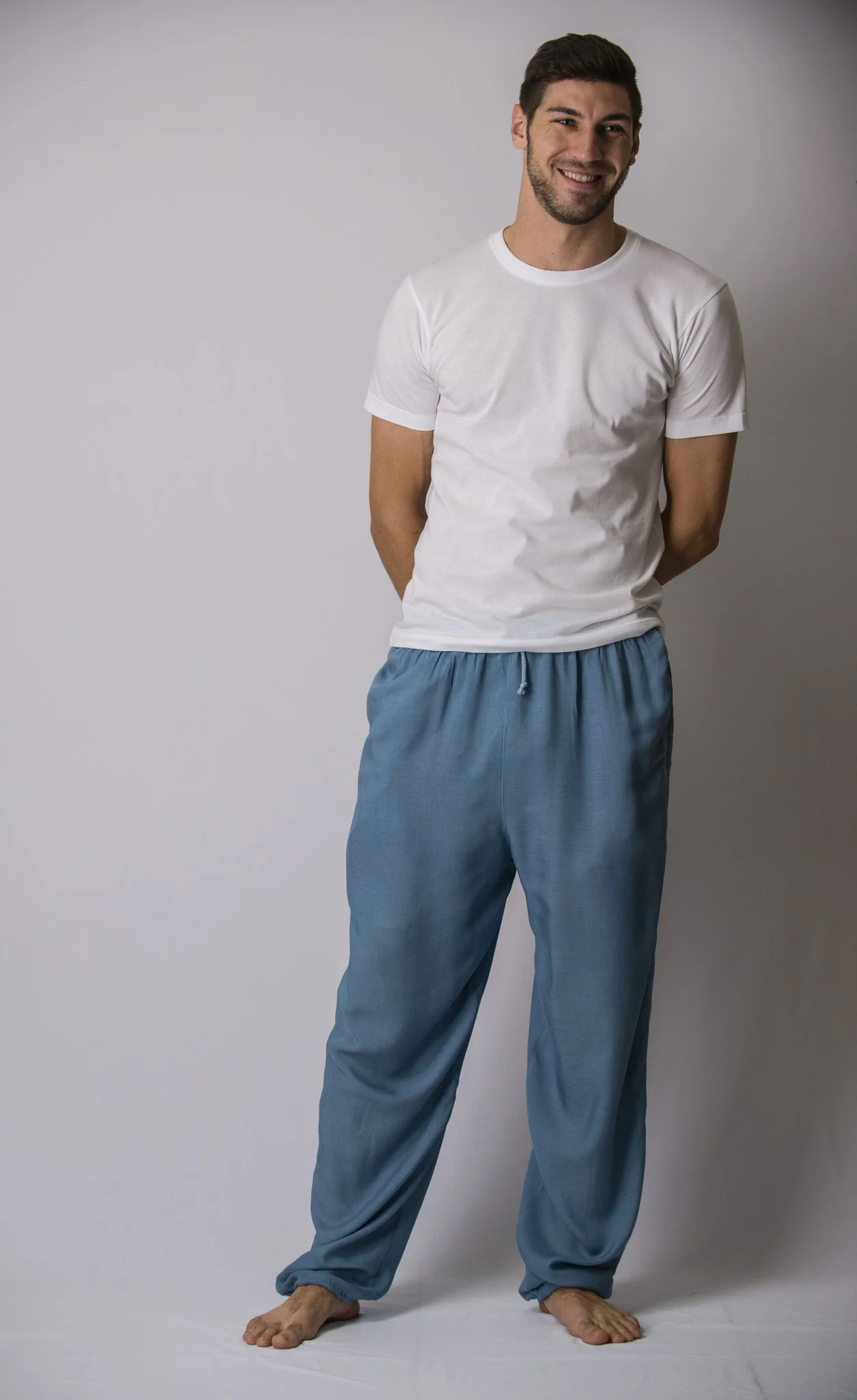 Solid Color Drawstring Men's Yoga Massage Pants in Blue Gray