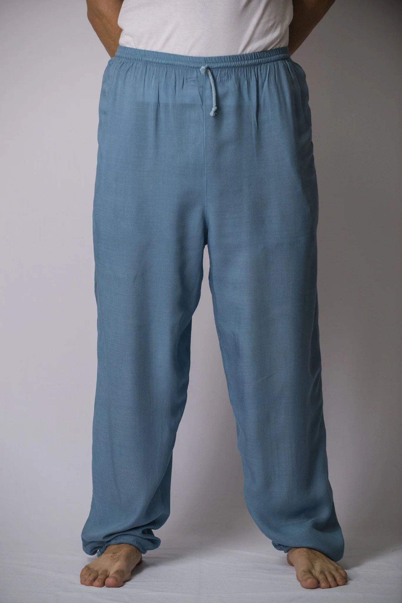 Solid Color Drawstring Men's Yoga Massage Pants in Blue Gray