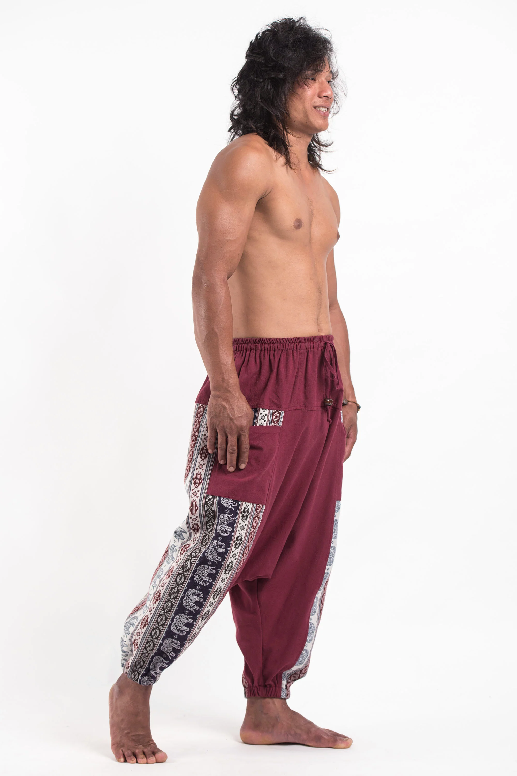 491-Elephant-Aztec-Cotton-Men-s-Harem-Pants-in-Red-3.webp Elephant Aztec Cotton Men's Harem Pants in Red
