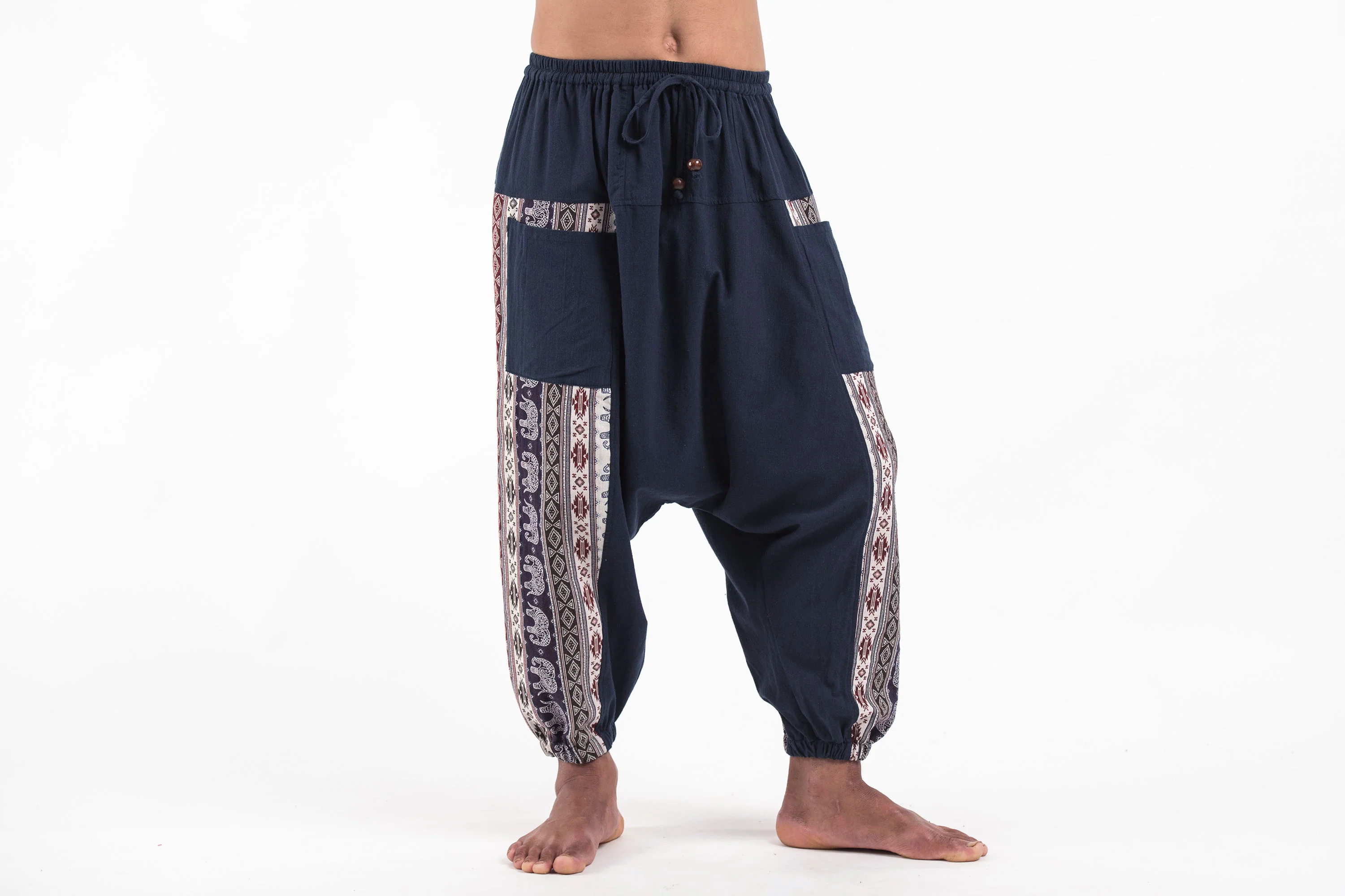Elephant Aztec Cotton Men's Harem Pants in Navy