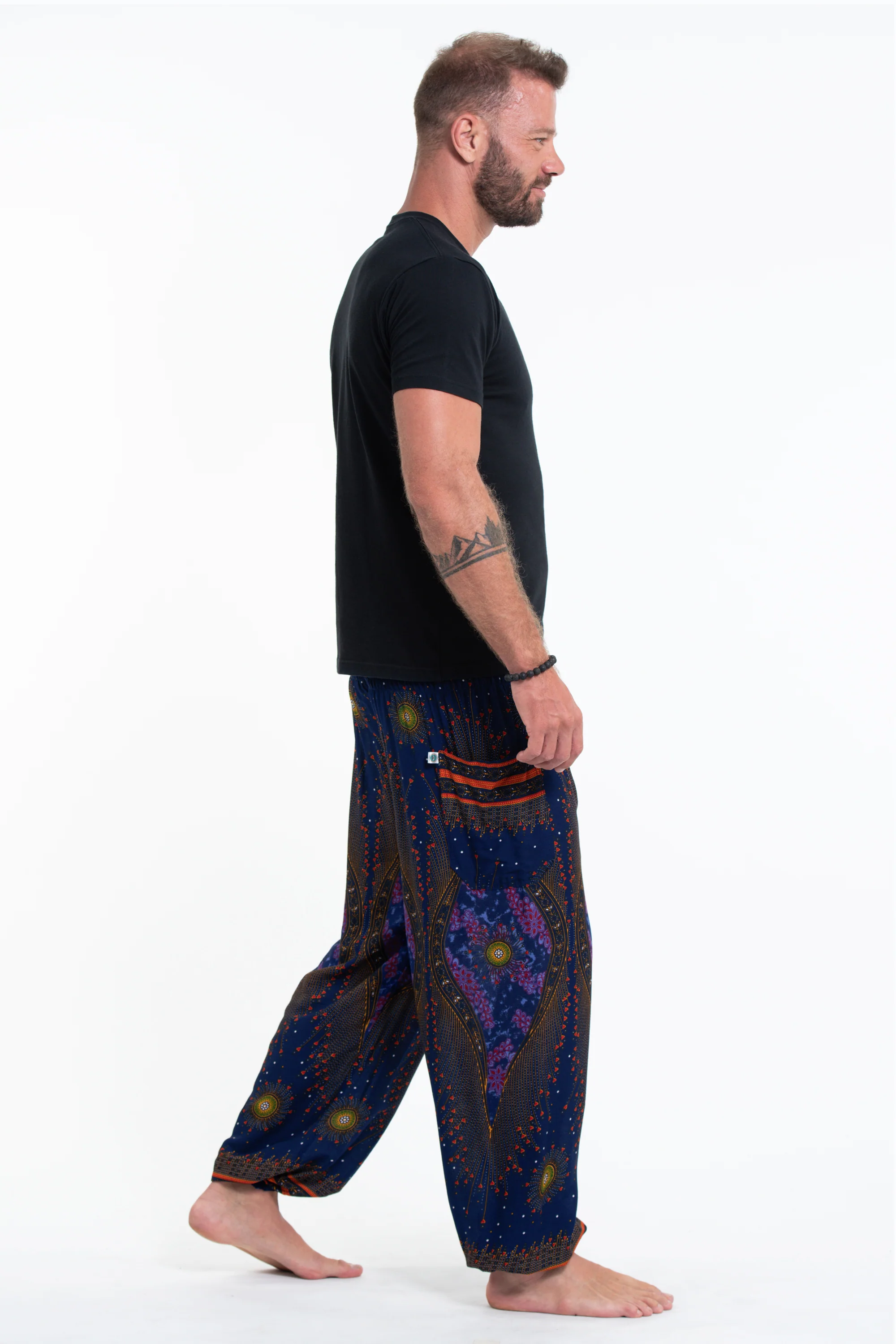Peacock Eye Men's Harem Pants in Navy