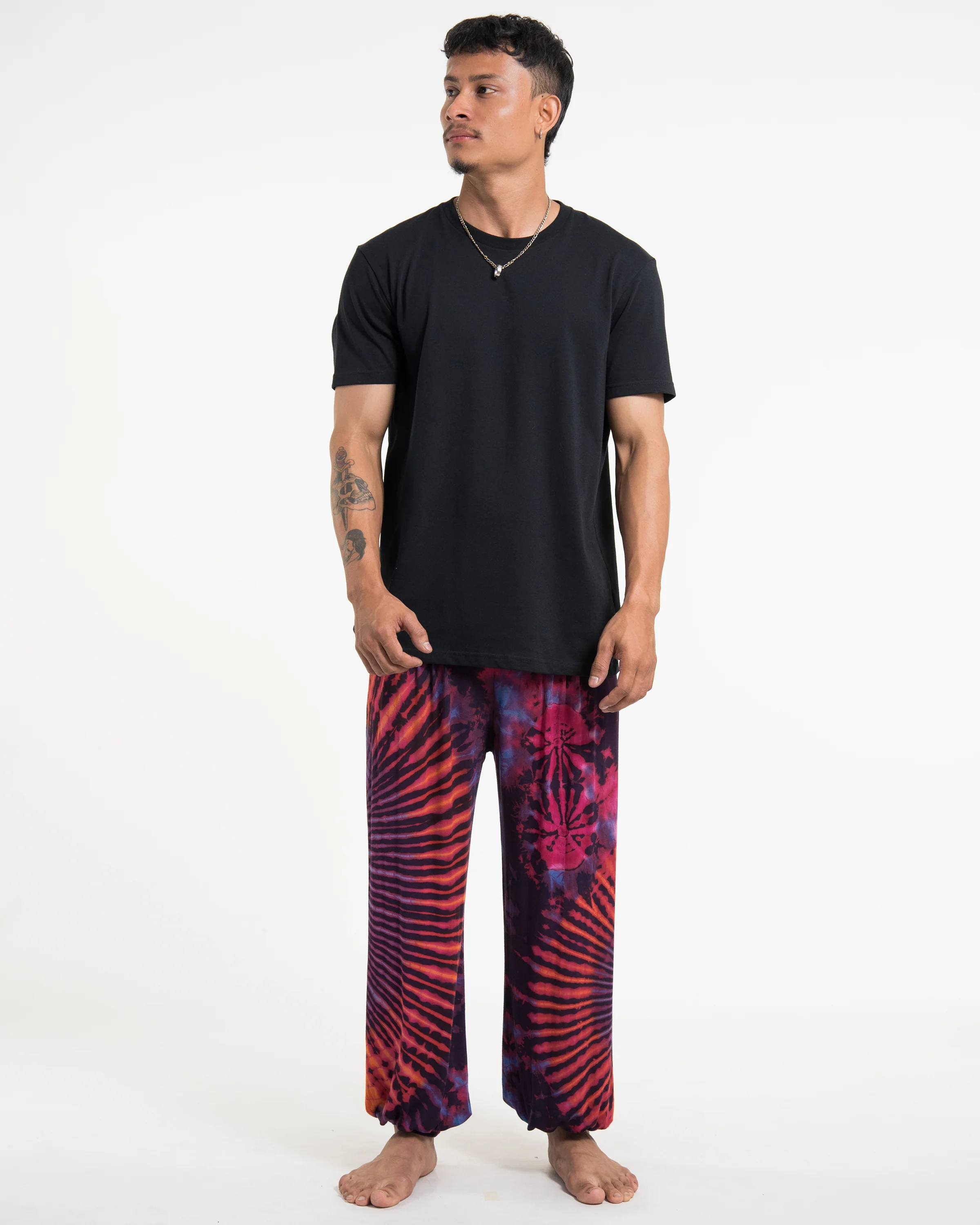 Tie Dye Cotton Men Harem Pants in Purple