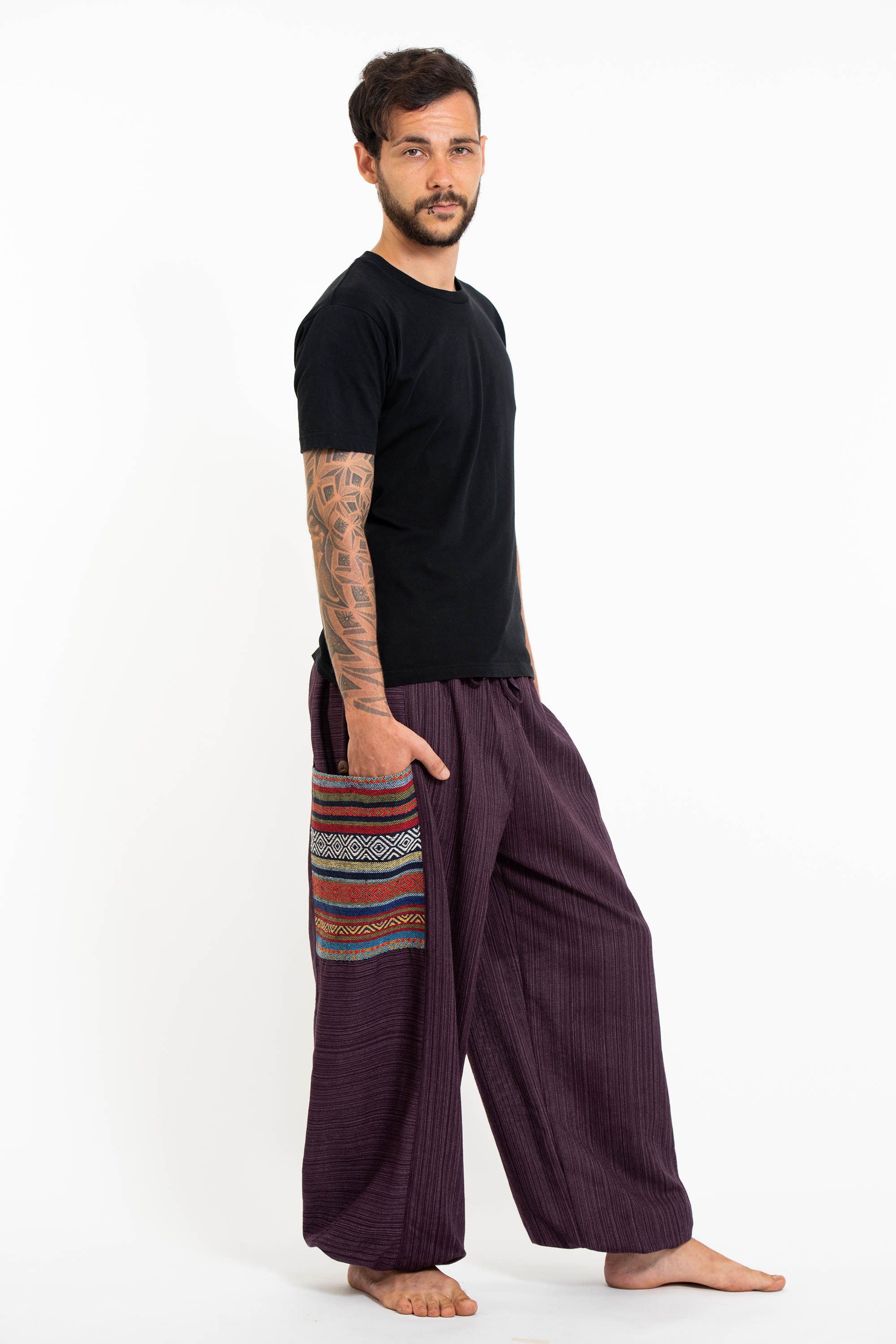503-Men-s-Drawstring-Pinstripes-Cotton-Pants-with-Aztec-Pocket-in-Purple-3.jpg Men's Drawstring Pinstripes Cotton Pants with Aztec Pocket in Purple