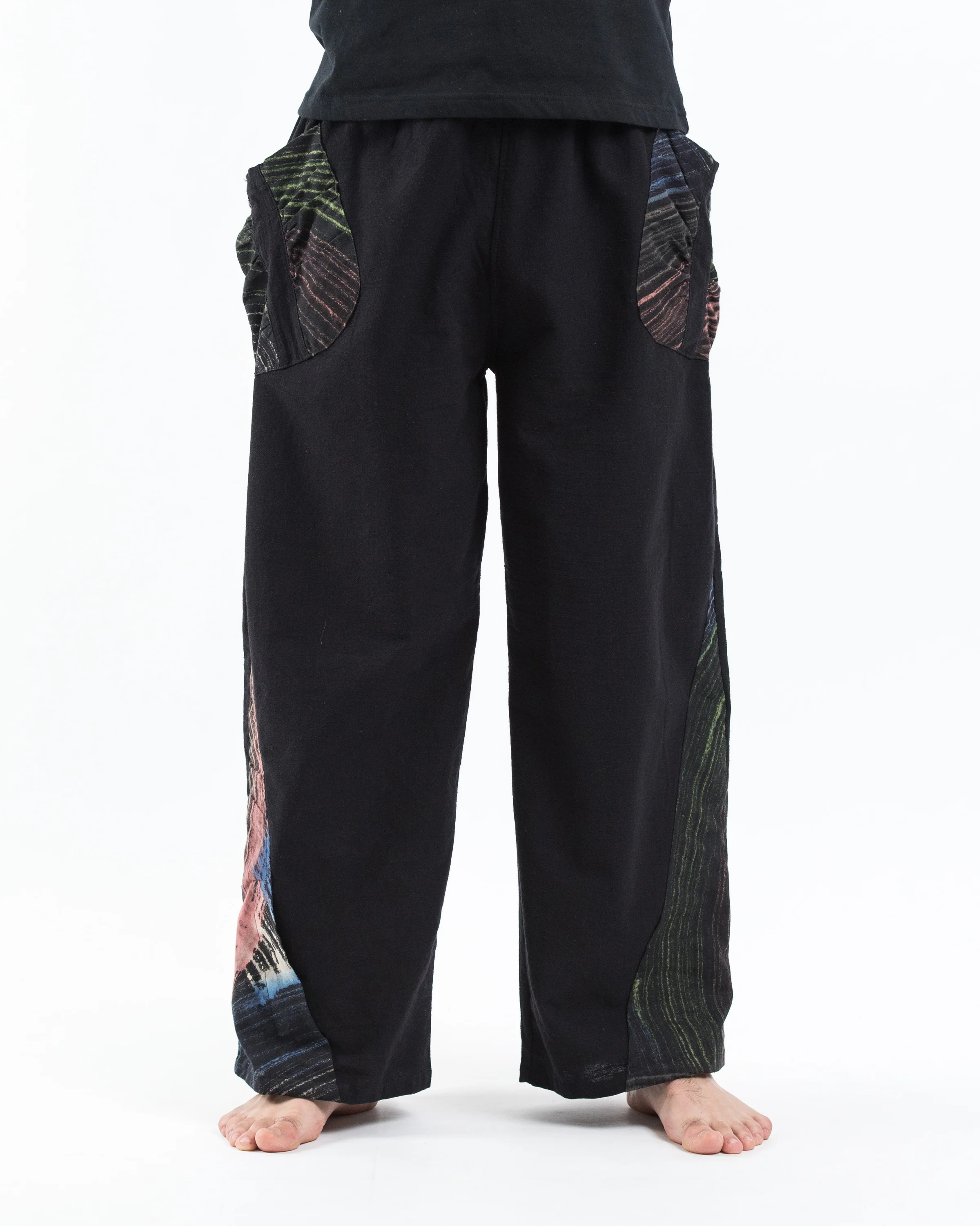 Thai Cotton Men's Pants With Hill Tribe Trim in Black