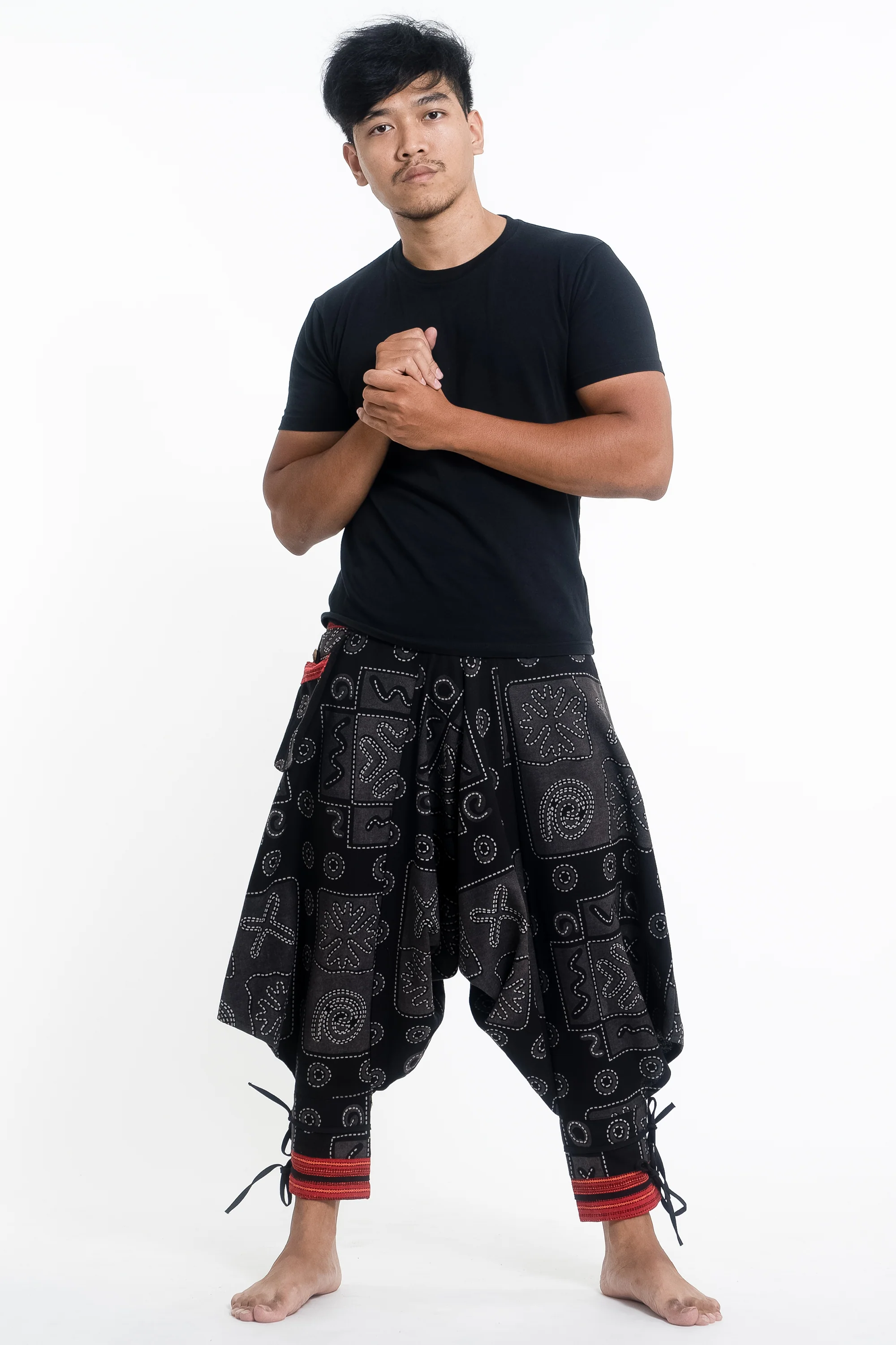 509-Black-and-Gray-Thai-Hill-Tribe-Fabric-Men-s-Harem-Pants-with-Ankle-Straps-3.webp Black and Gray Thai Hill Tribe Fabric Men's Harem Pants with Ankle Straps