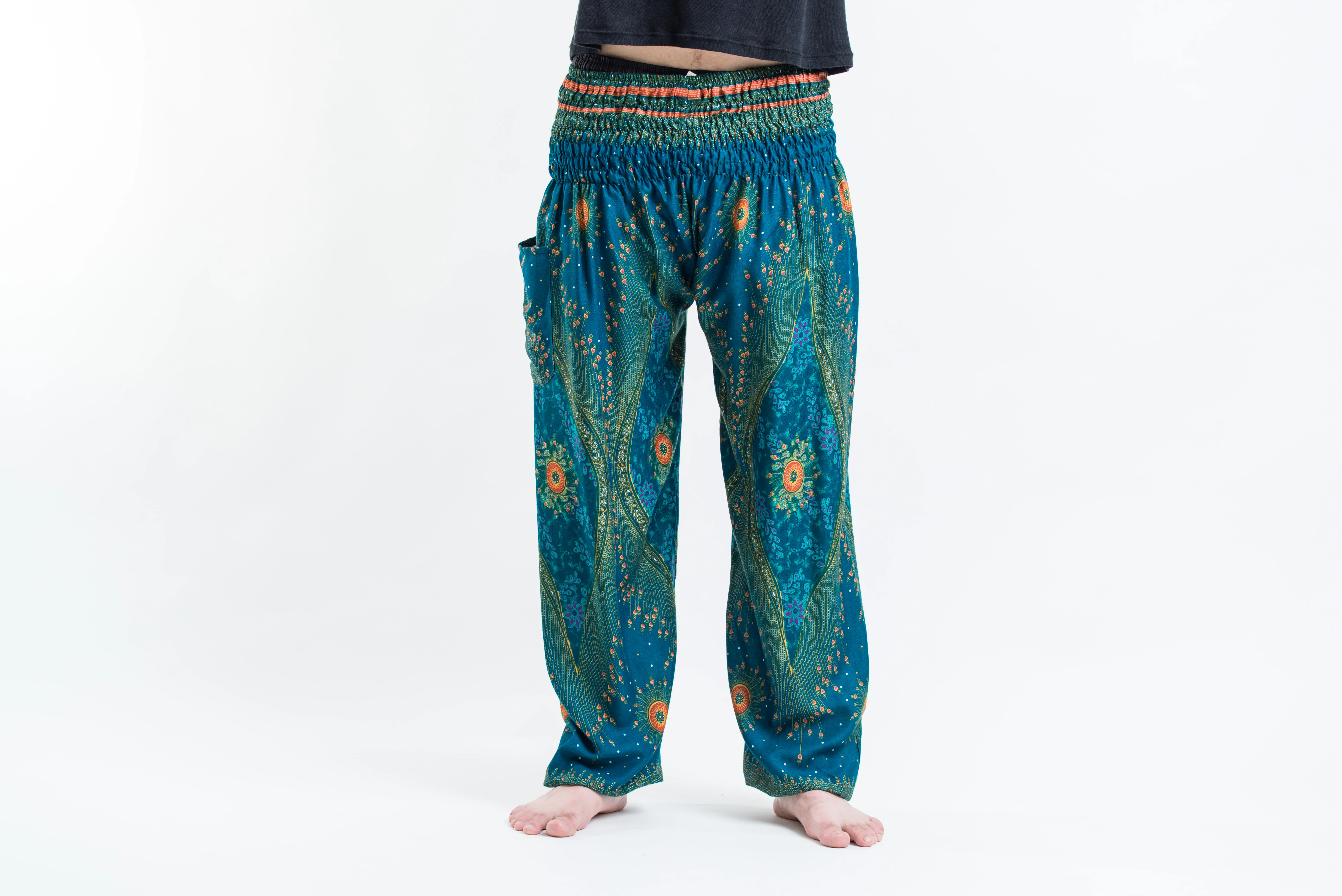 Peacock Eye Men's Harem Pants in Turquoise
