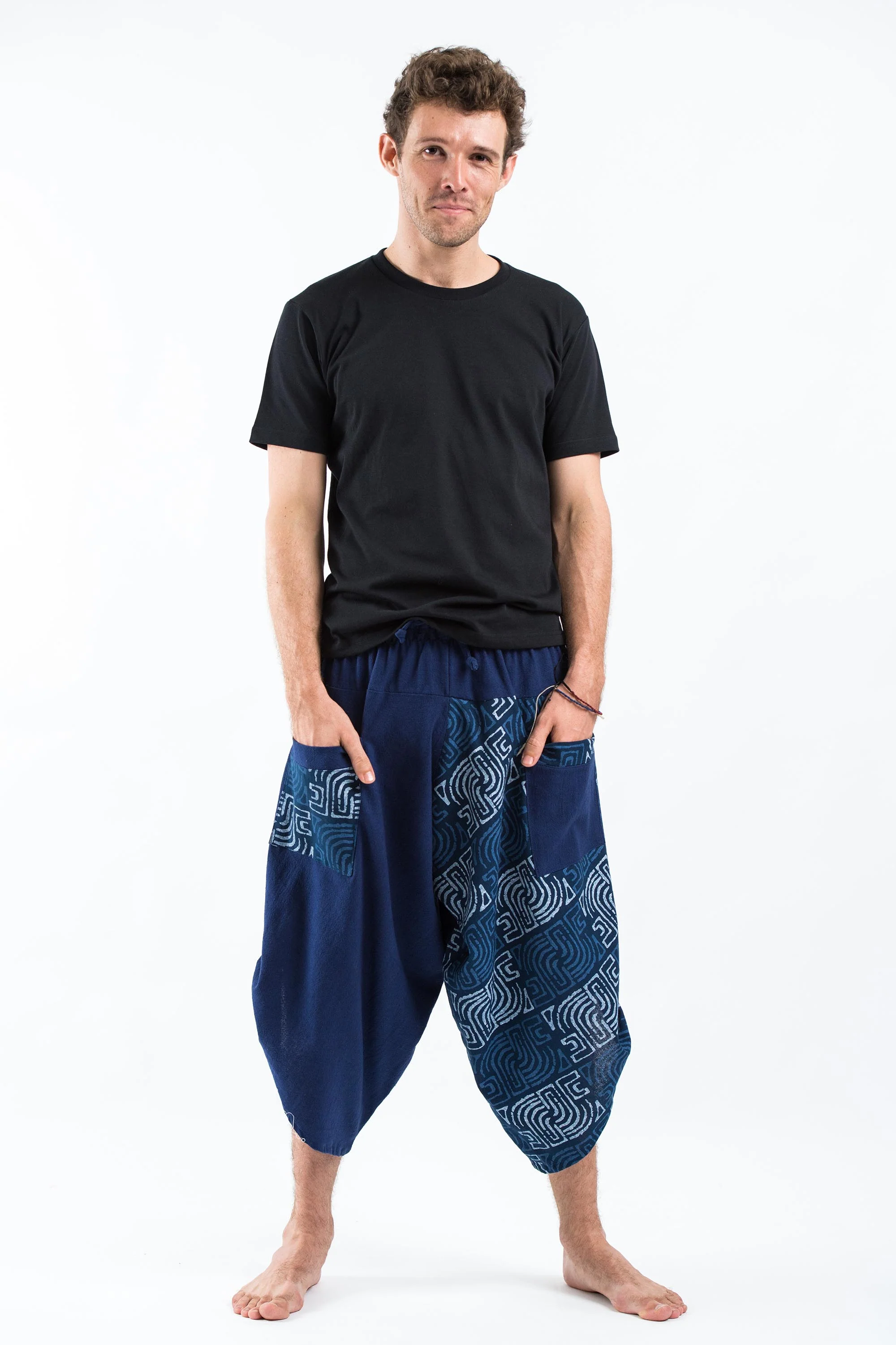 Two Tone Maze Prints Men's Three Quarter Pants in Blue