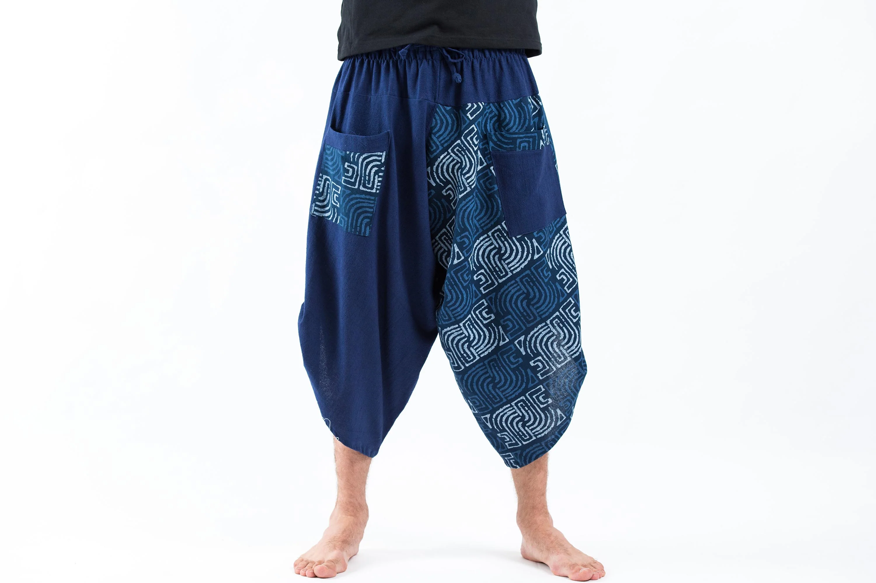 Two Tone Maze Prints Men's Three Quarter Pants in Blue
