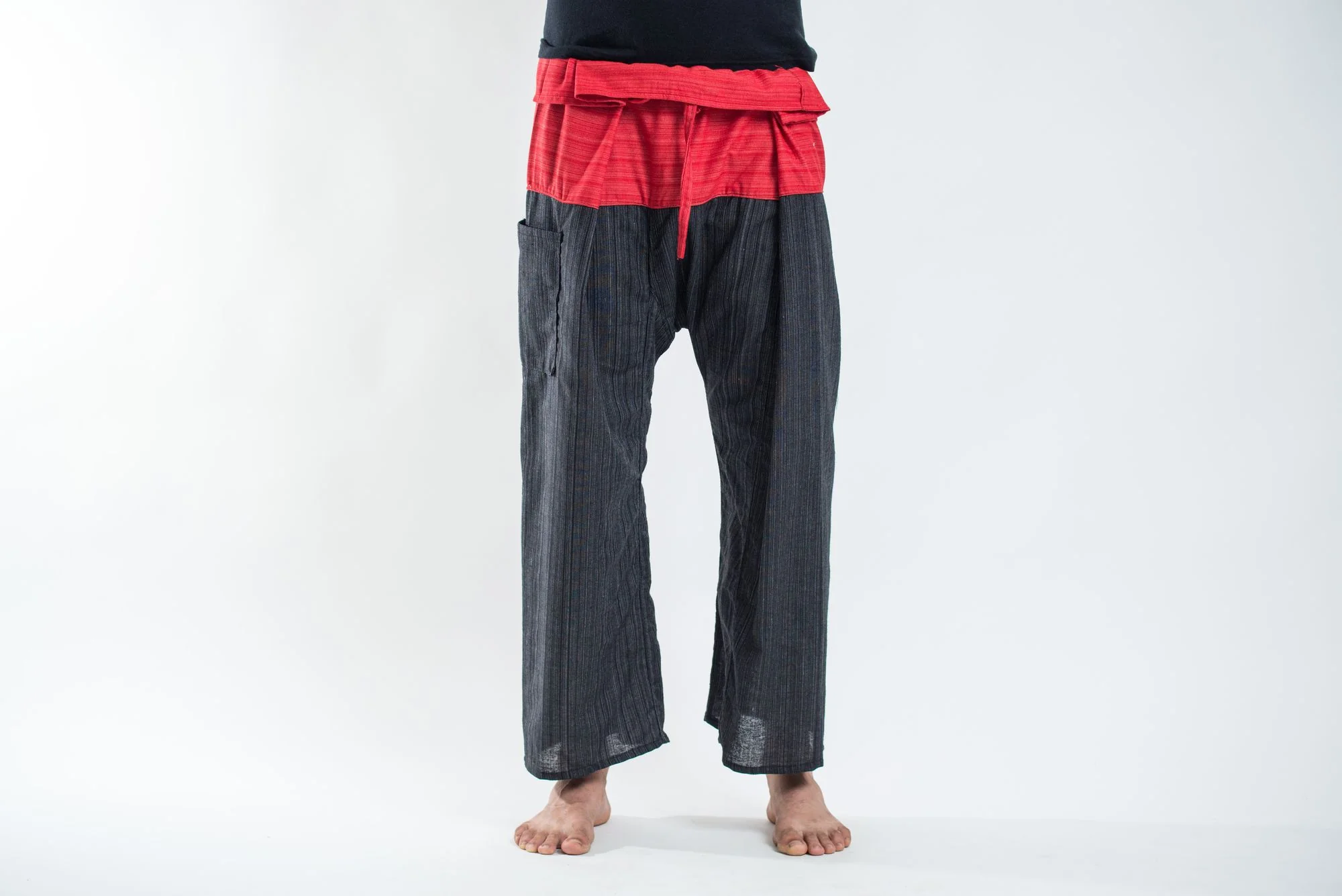Unisex 2-Tone Pinstripes Thai Fisherman Pants in Black Red