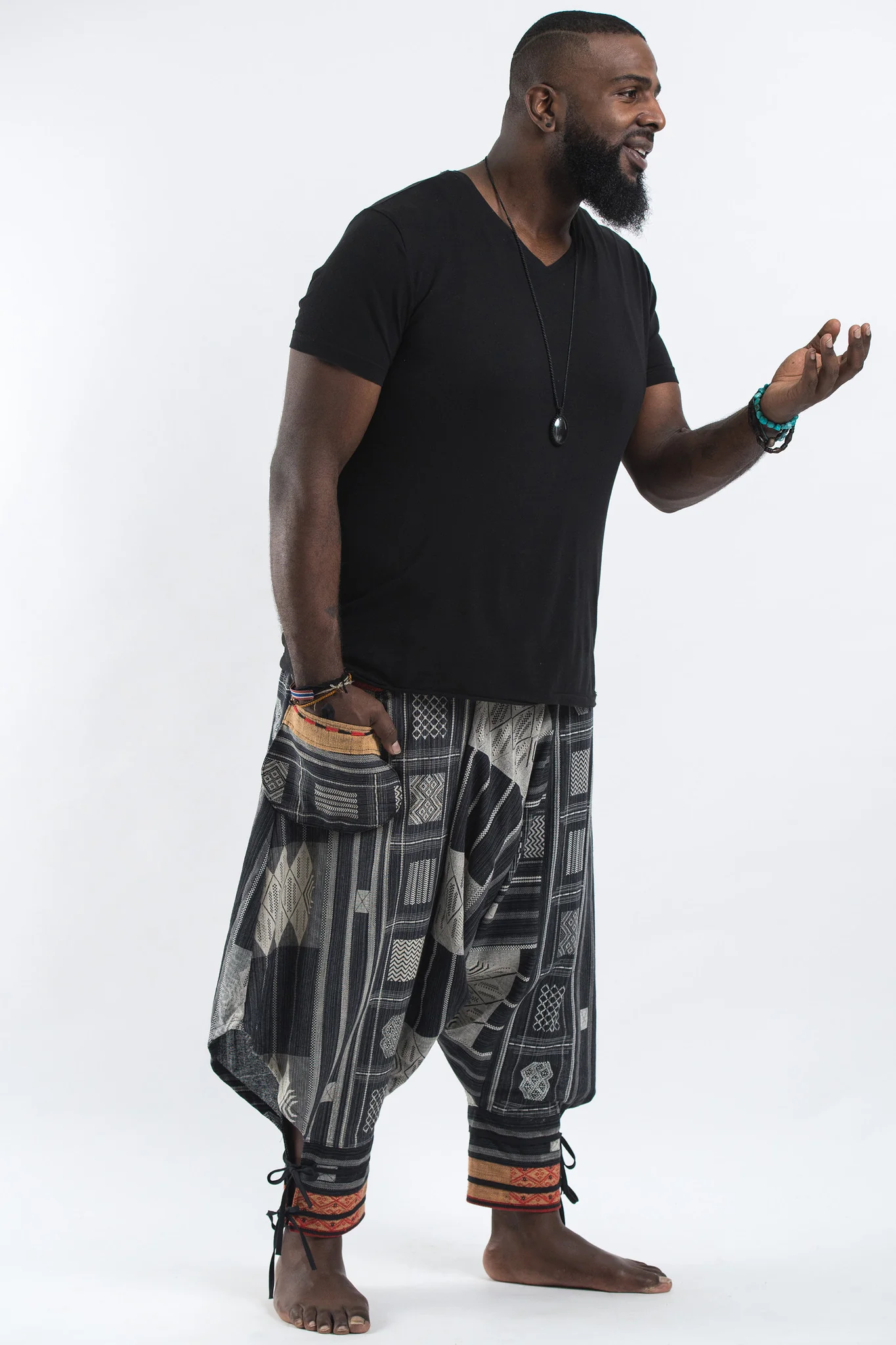 519-Plus-Size-Thai-Hill-Tribe-Fabric-Men-Harem-Pants-with-Ankle-Straps-in-Black-3.webp Plus Size Thai Hill Tribe Fabric Men Harem Pants with Ankle Straps in Black