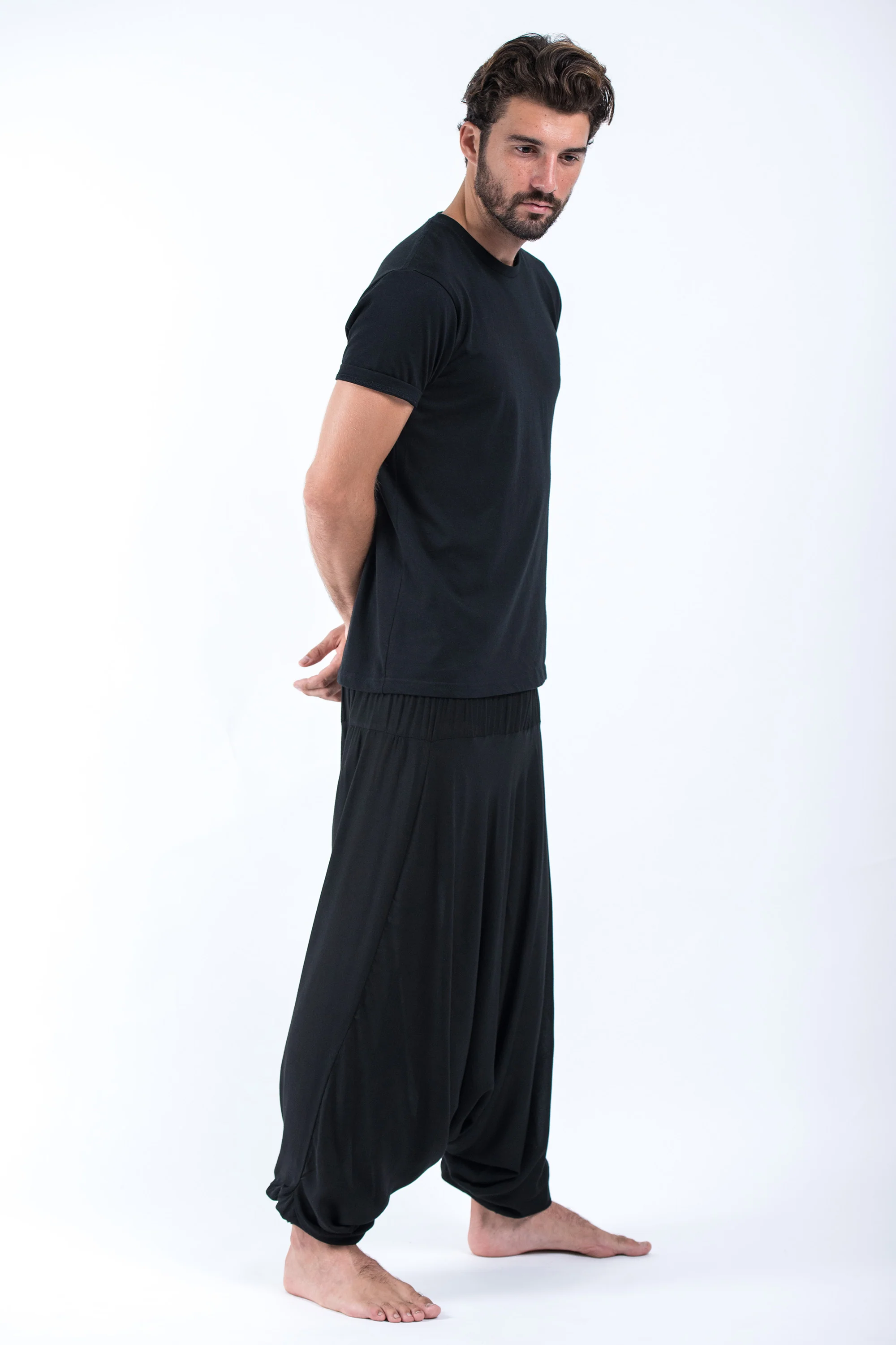 520-Solid-Color-Drop-Crotch-Men-s-Harem-Pants-in-Black-3.webp Solid Color Drop Crotch Men's Harem Pants in Black