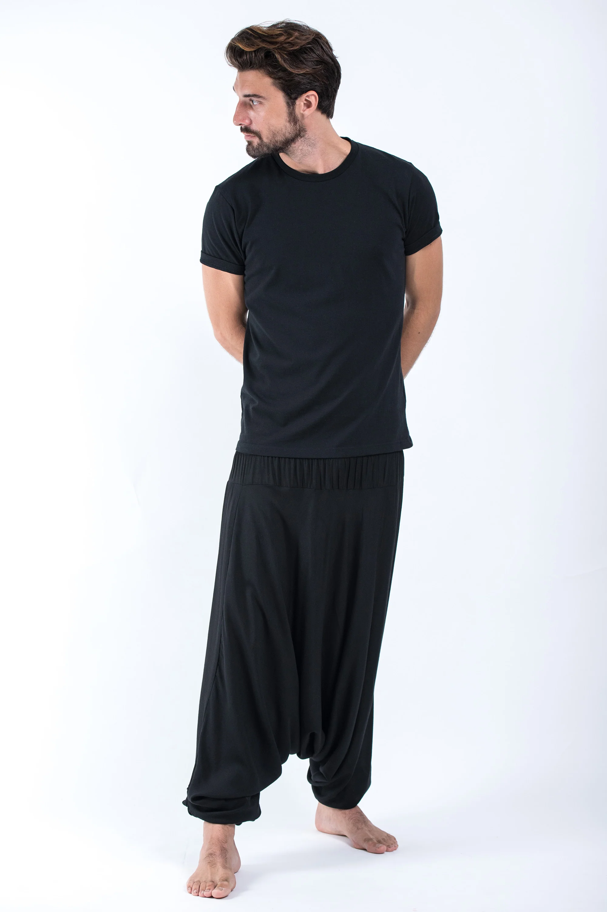 520-Solid-Color-Drop-Crotch-Men-s-Harem-Pants-in-Black-4.webp Solid Color Drop Crotch Men's Harem Pants in Black