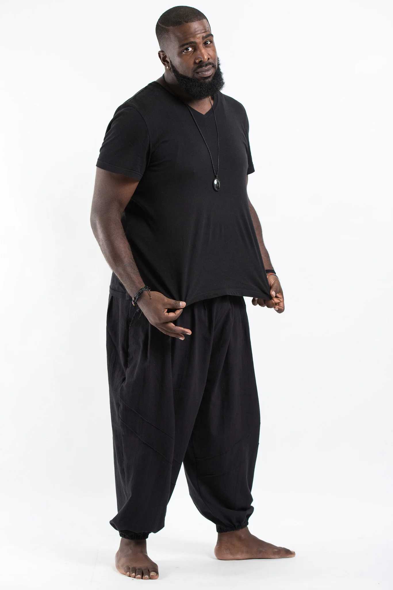 Plus Size Genie Men's Cotton Harem Pants in Black