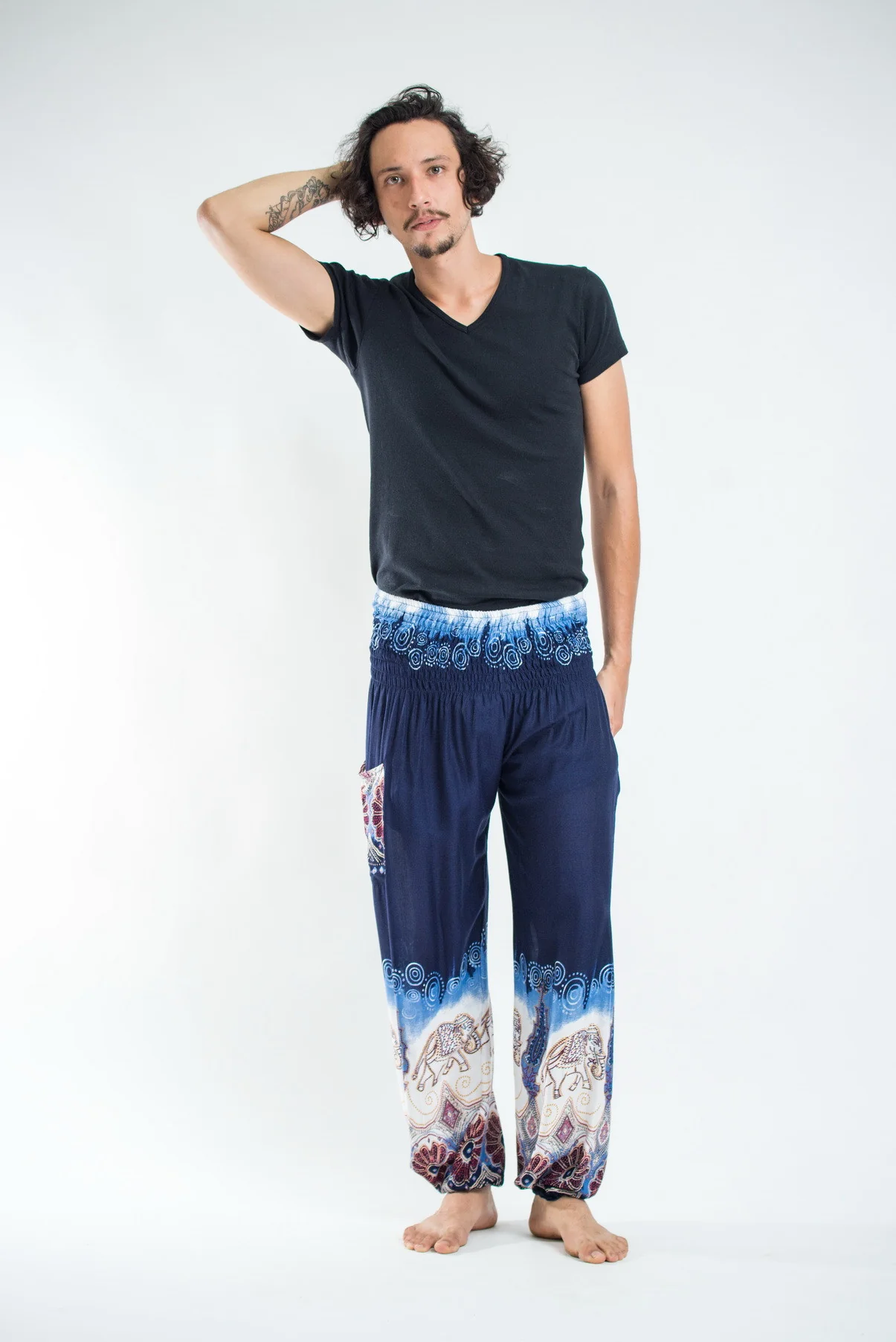 Solid Top Elephant Men's Elephant Pants in Blue