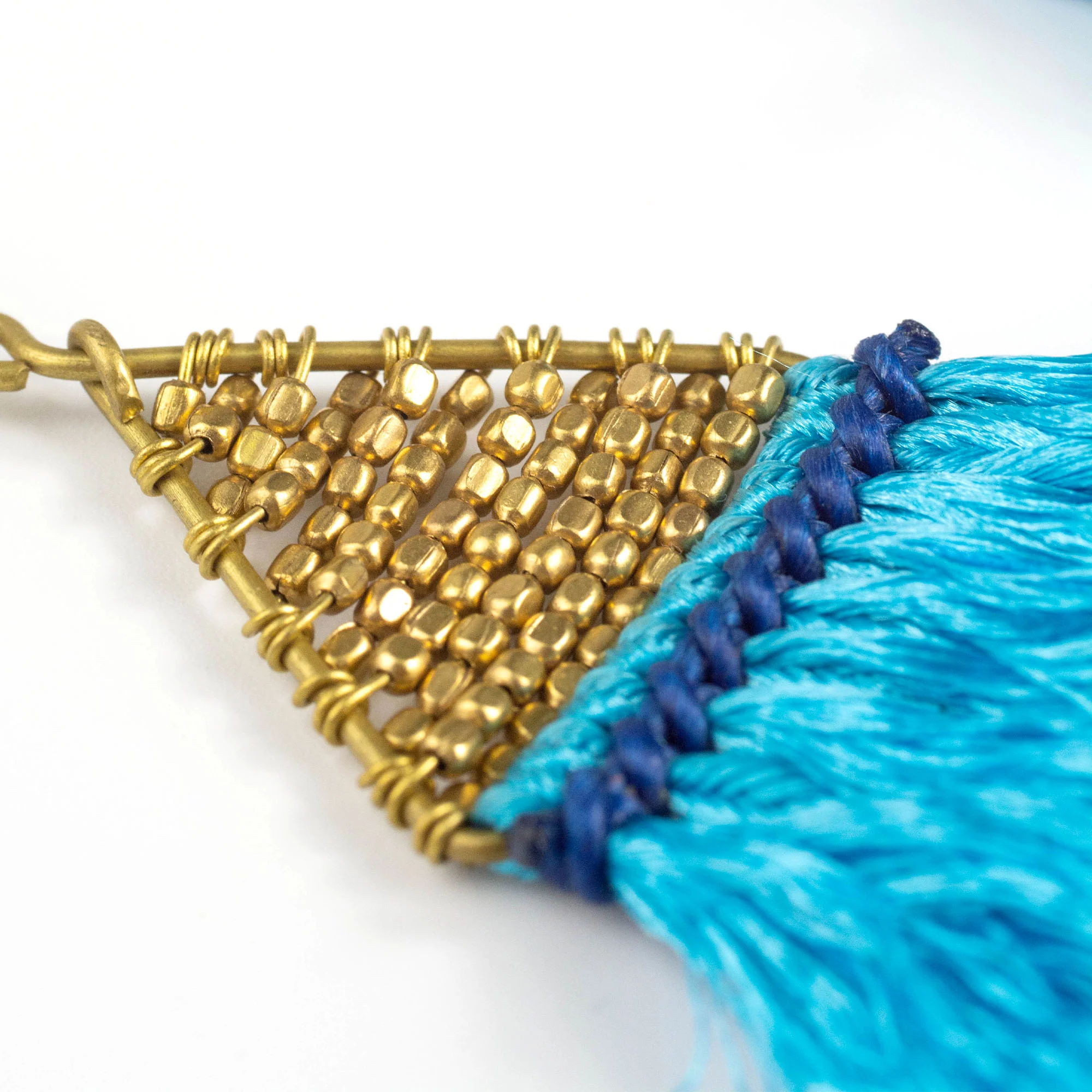 Blue Tassels Brass Earrings