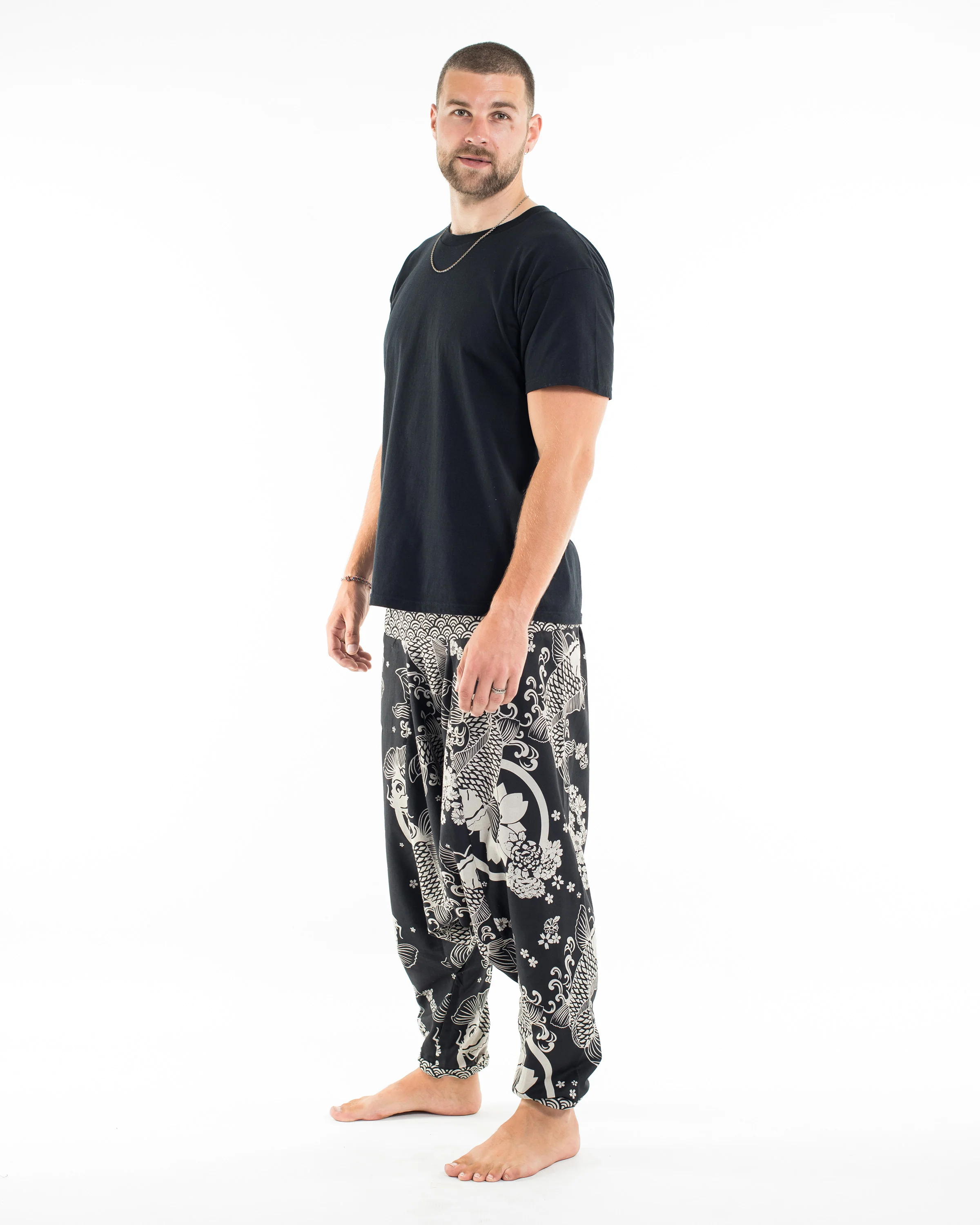 533-Hill-Tribe-Koi-Fish-Print-Men-s-Harem-Pants-in-Black-3.webp Hill Tribe Koi Fish Print Men's Harem Pants in Black