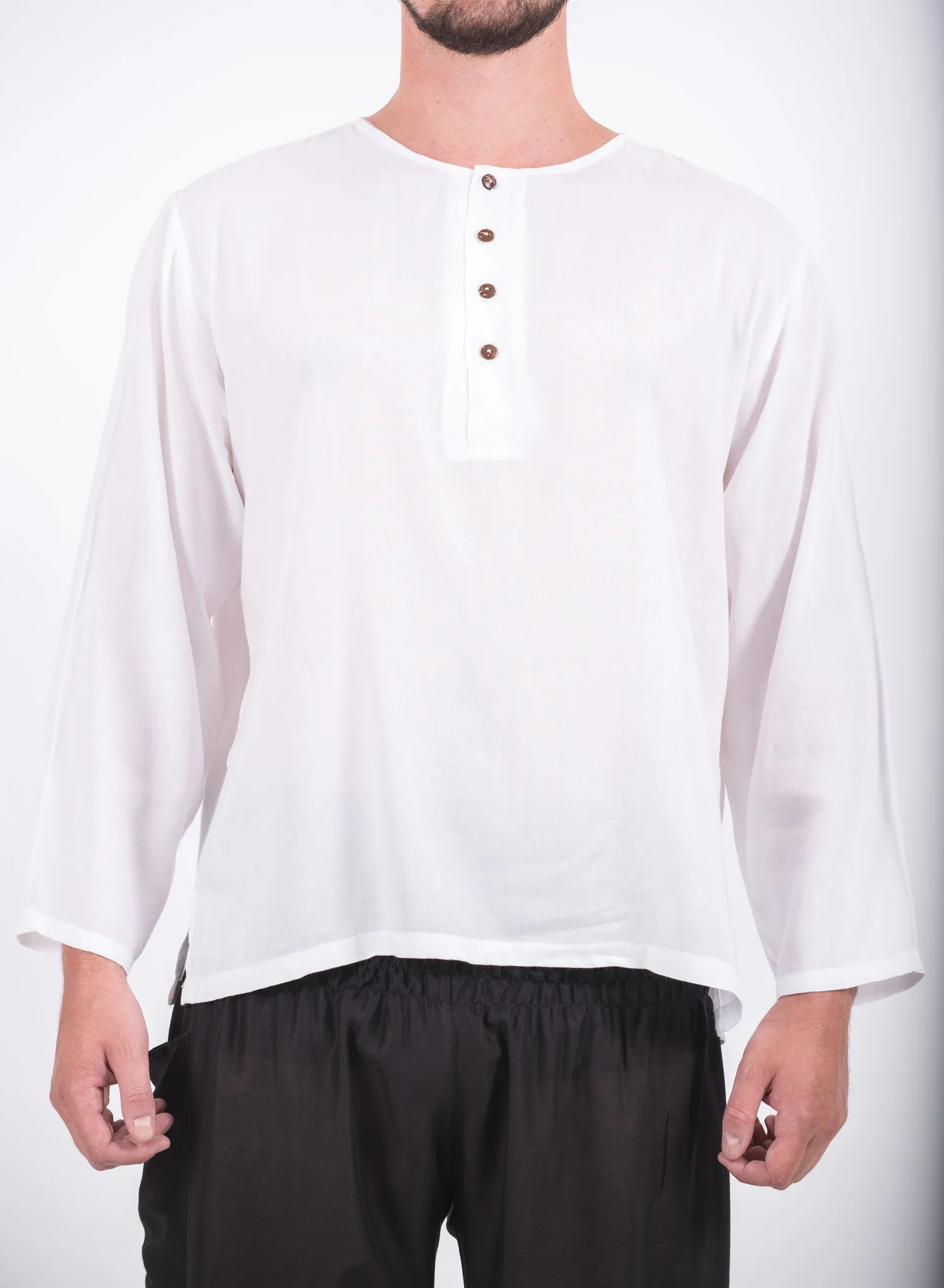 535-Mens-Yoga-Shirts-No-Collar-with-Coconut-Buttons-in-White-5.webp Mens Yoga Shirts No Collar with Coconut Buttons in White