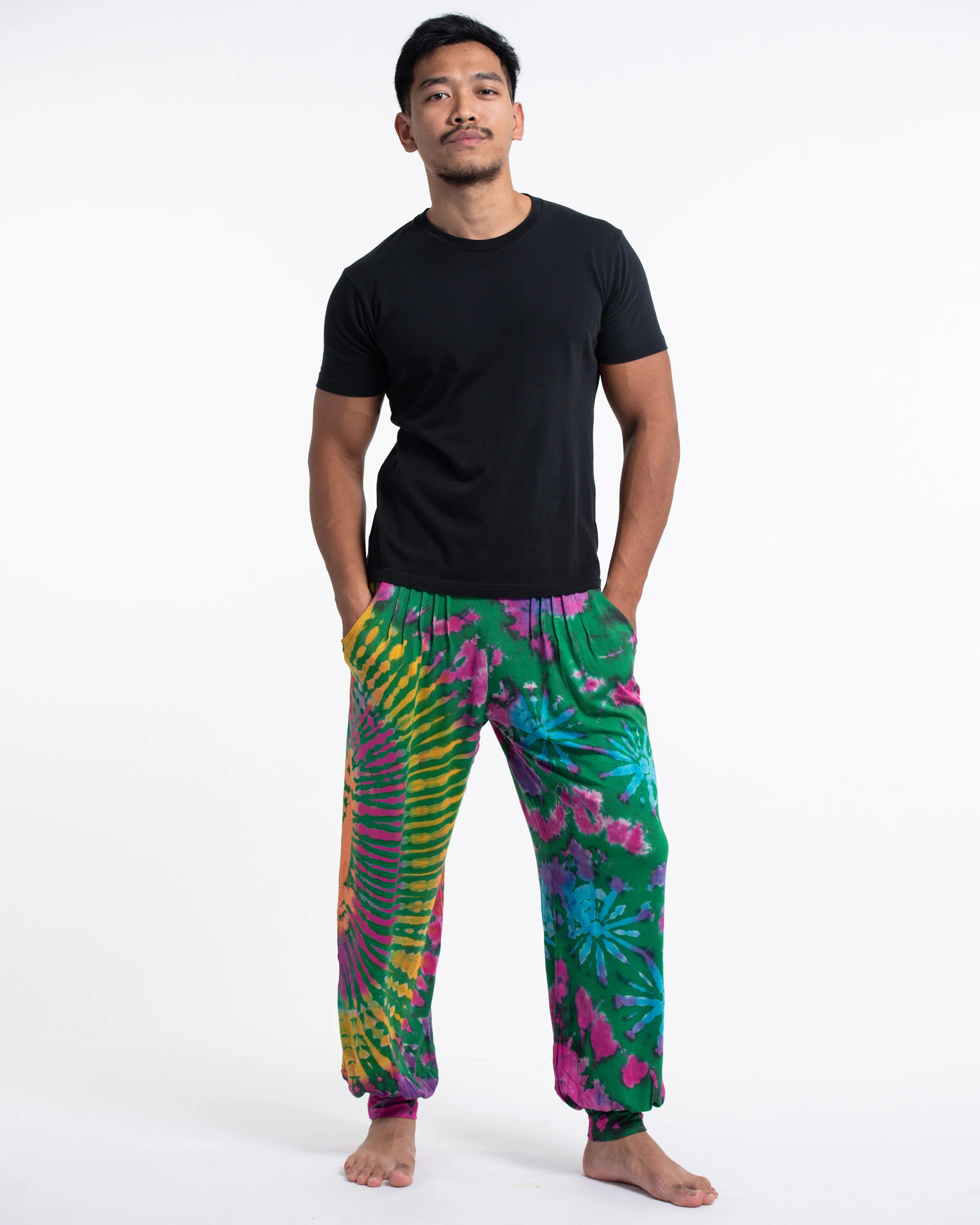 Tie Dye Cotton Men Harem Pants in Green