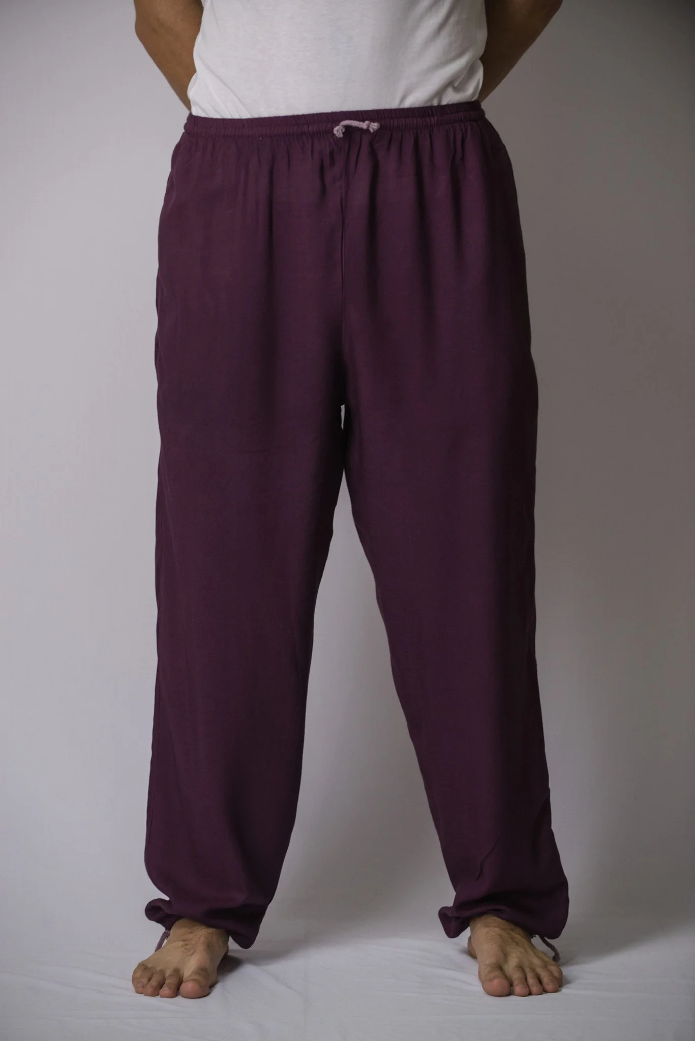 Solid Color Drawstring Men's Yoga Massage Pants in Dark Purple