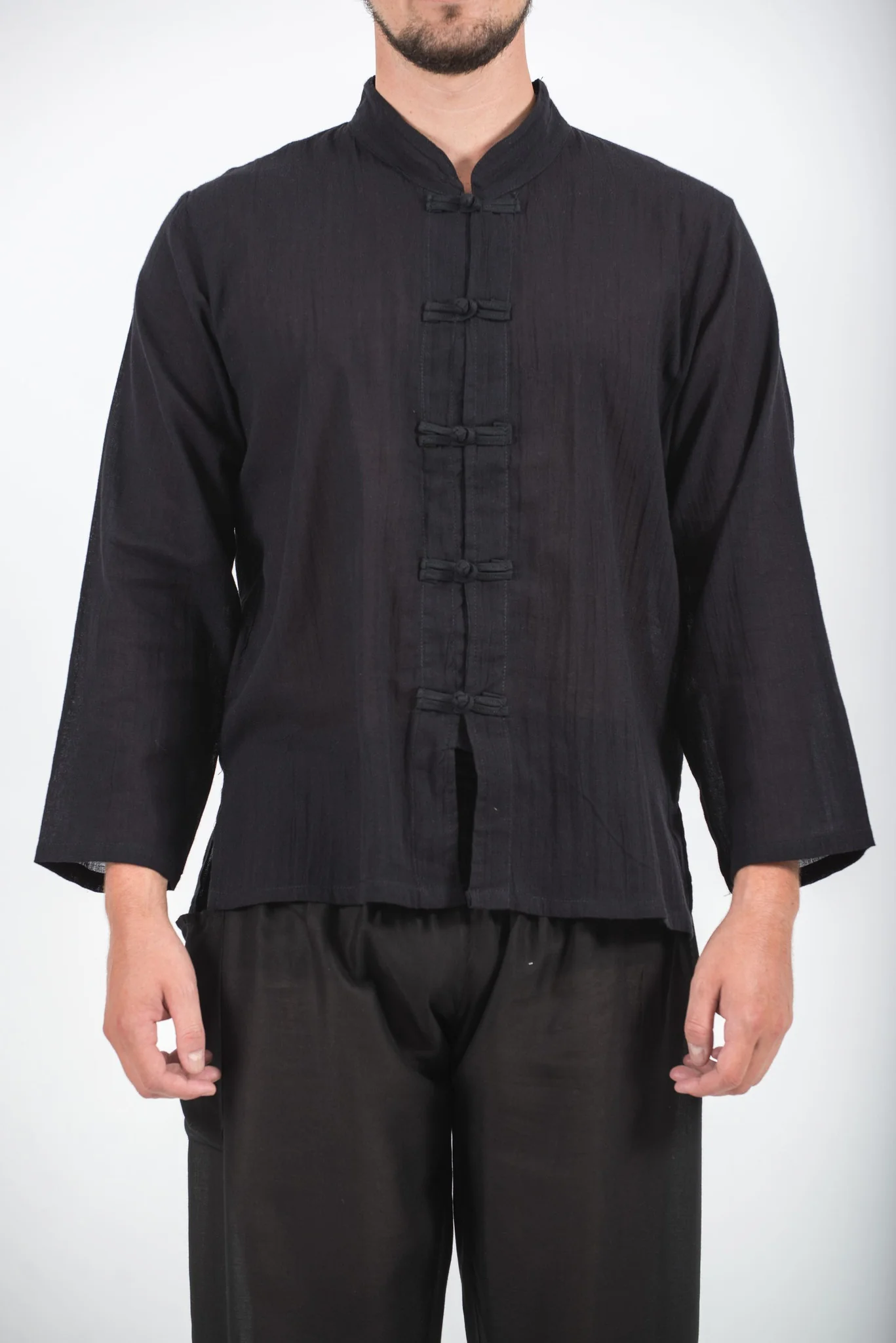 Mens Yoga Shirts Chinese Collared in Black