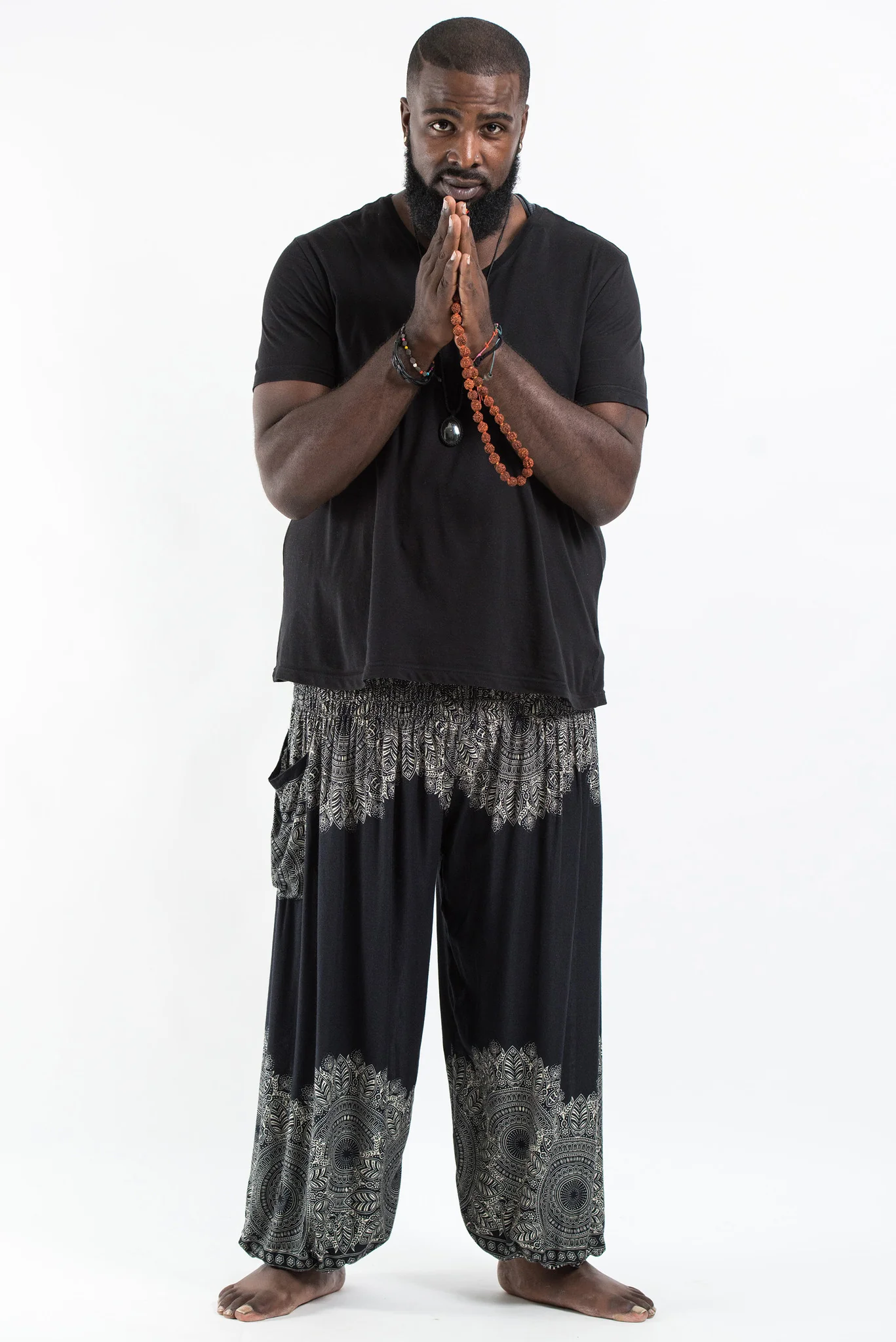 Plus Size Floral Mandalas Men's Harem Pants in Black