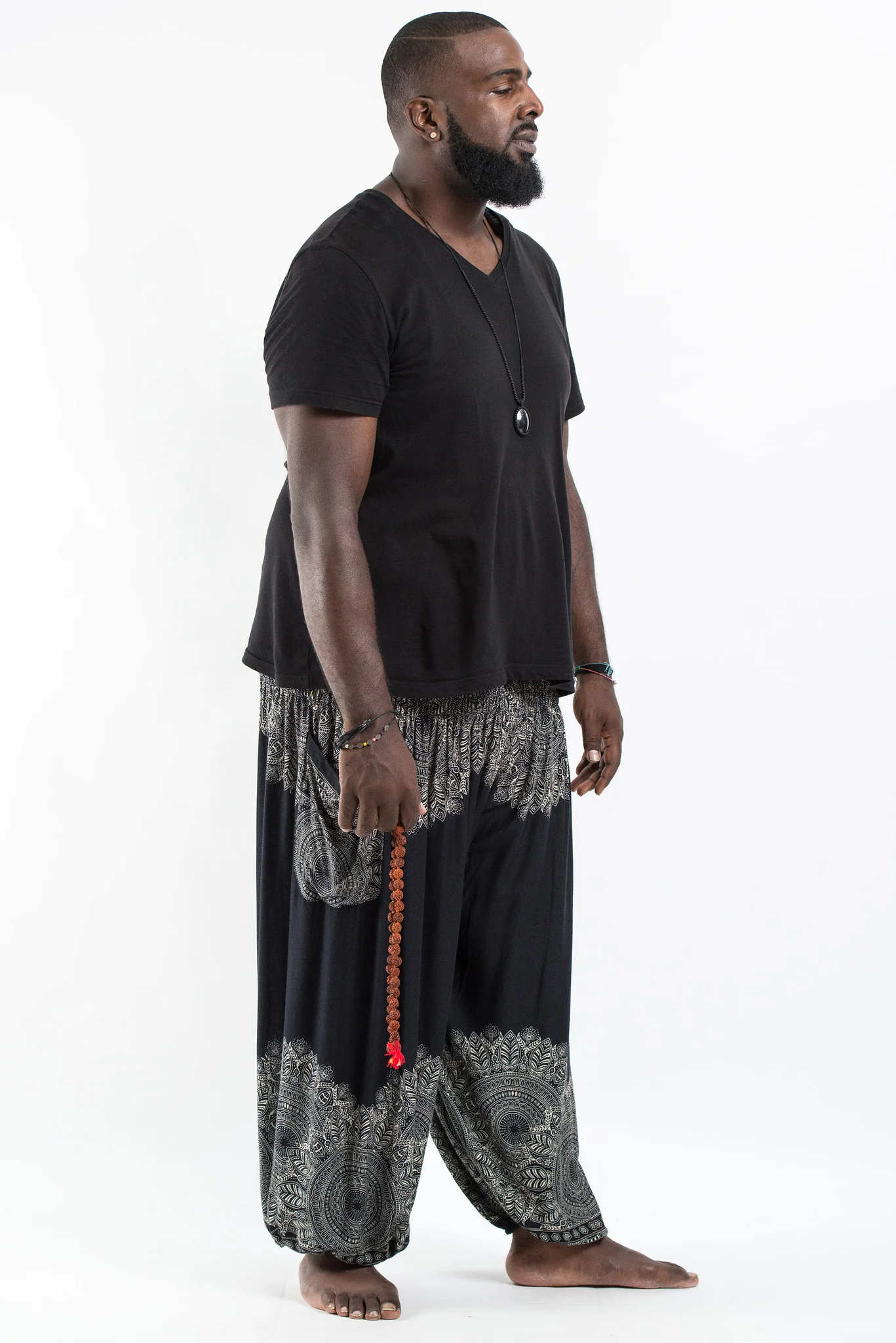 553-Plus-Size-Floral-Mandalas-Men-s-Harem-Pants-in-Black-3.webp Plus Size Floral Mandalas Men's Harem Pants in Black