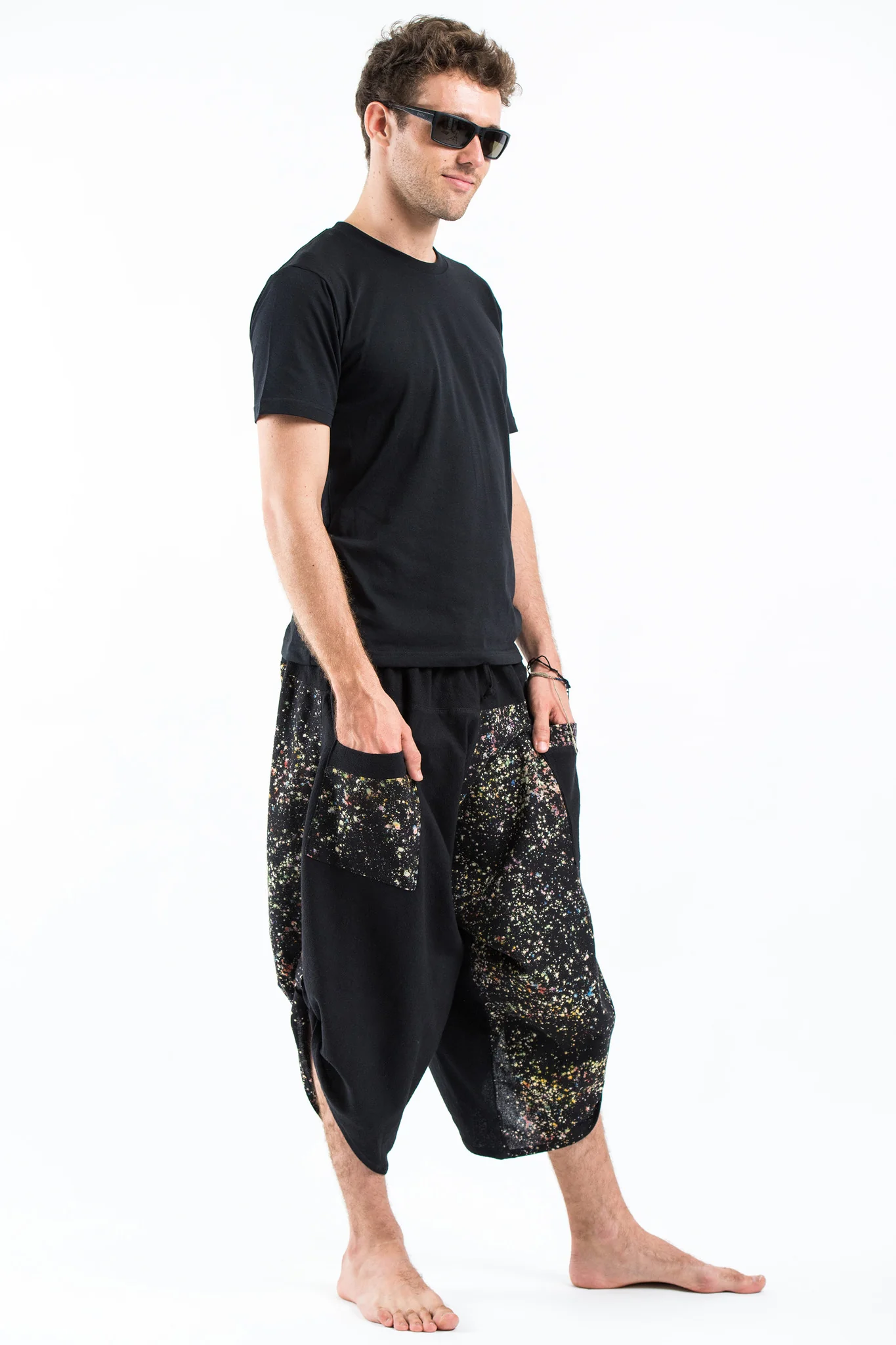555-Two-Tone-Splatter-Prints-Men-s-Three-Quarter-Pants-in-Black-3.webp Two Tone Splatter Prints Men's Three Quarter Pants in Black