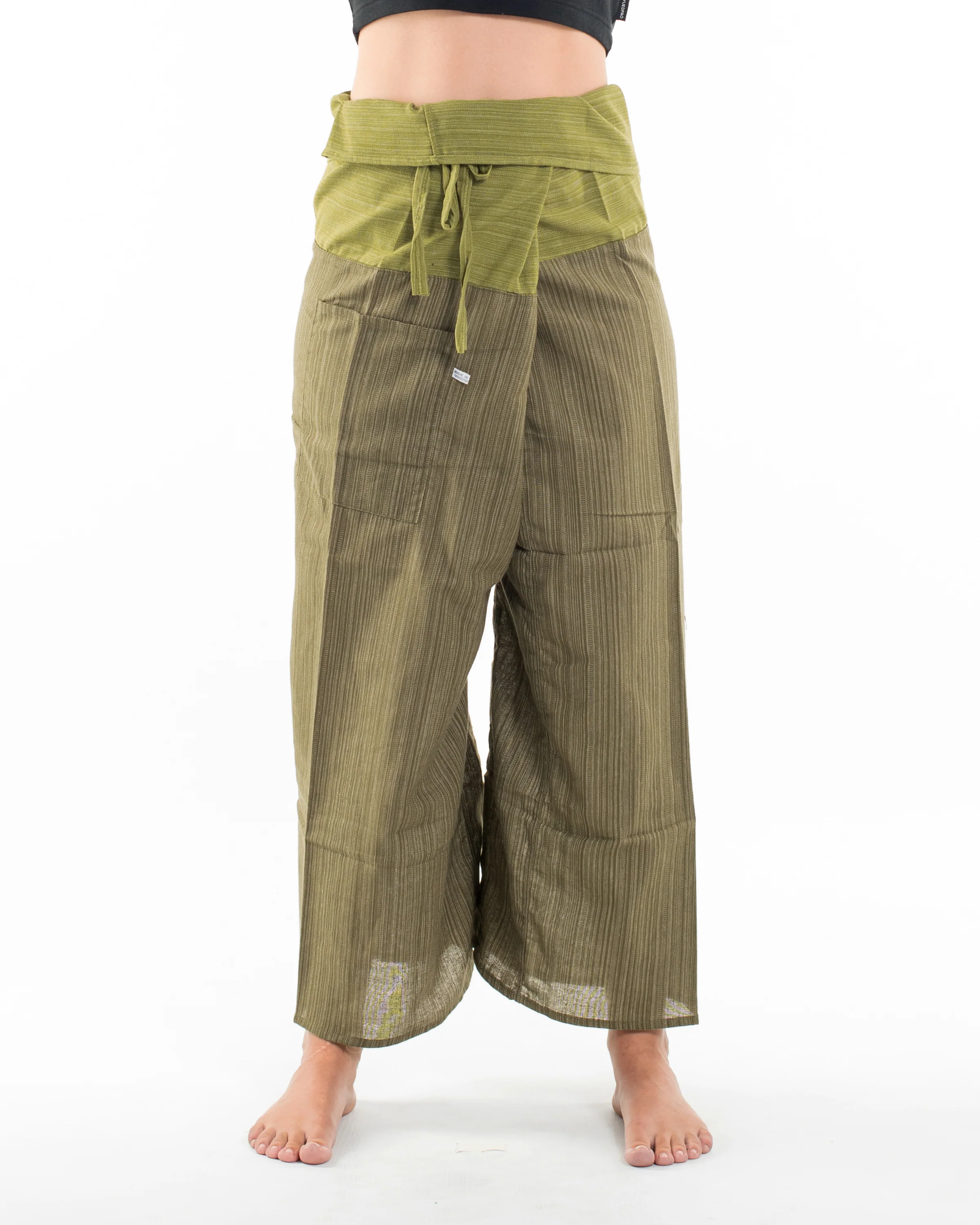 Unisex 2-Tone Pinstripes Thai Fisherman Pants in Green