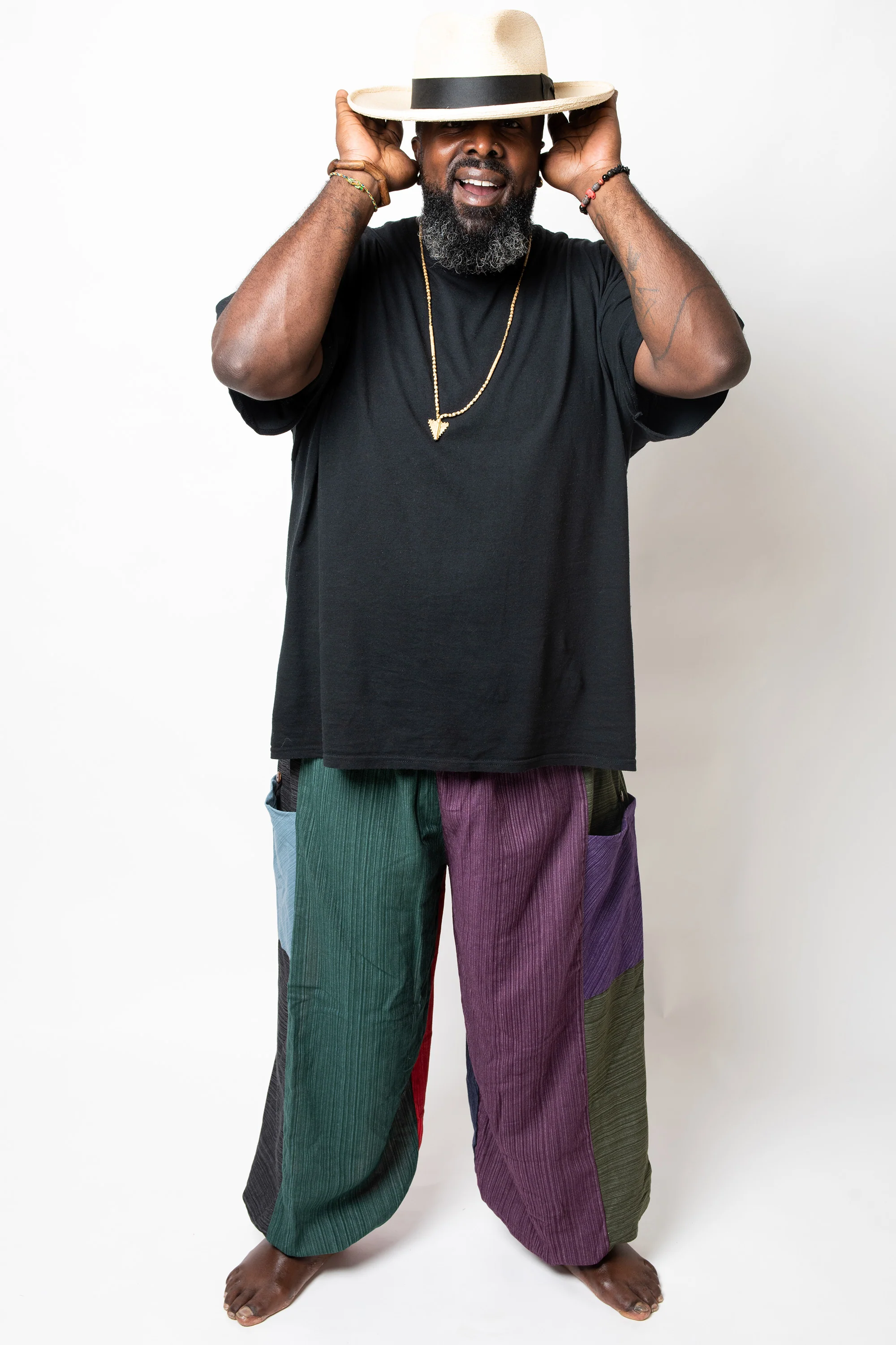 Plus Size Men's Drawstring Patchwork Pinstripes Cotton Pants