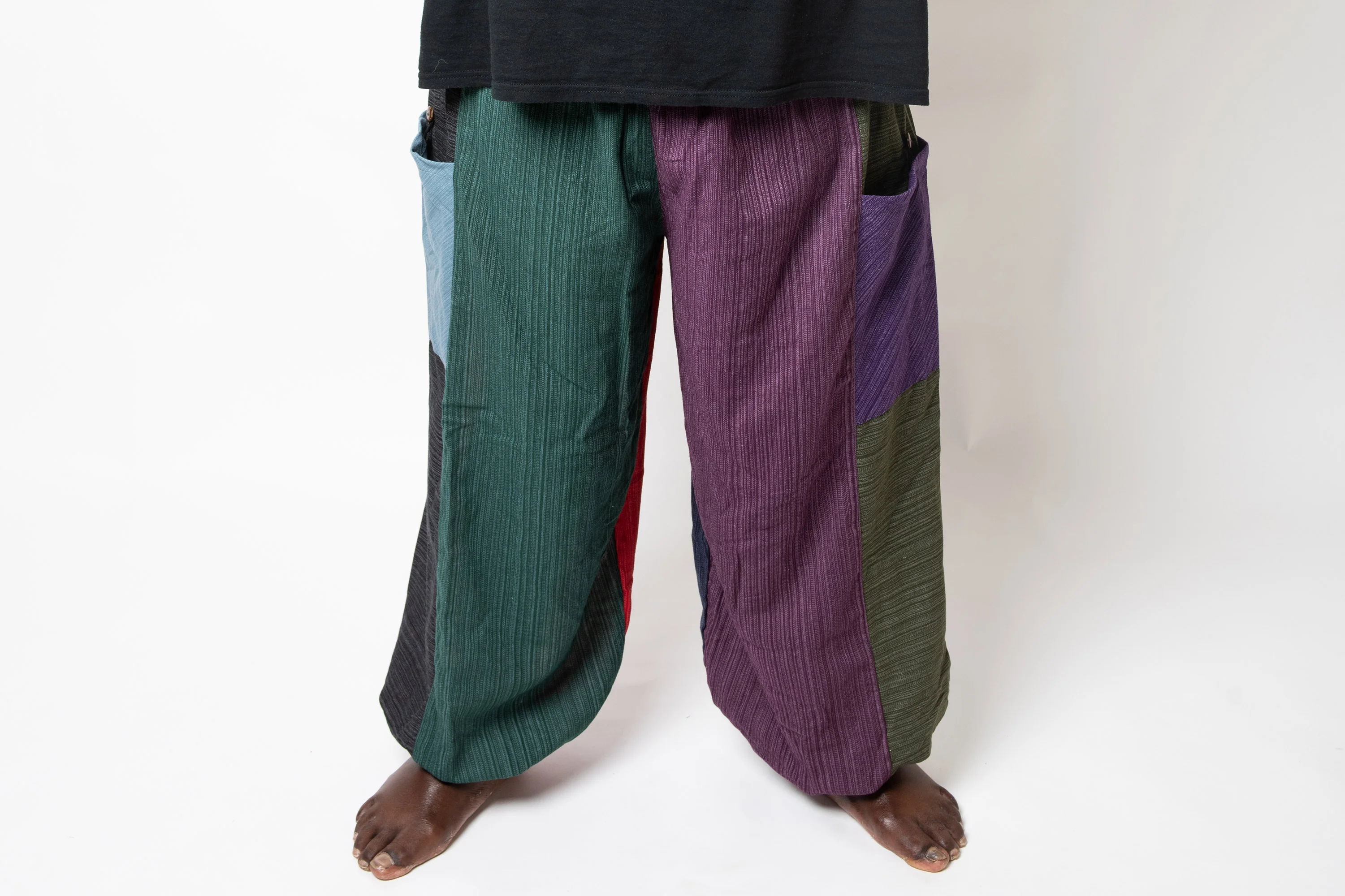 Plus Size Men's Drawstring Patchwork Pinstripes Cotton Pants