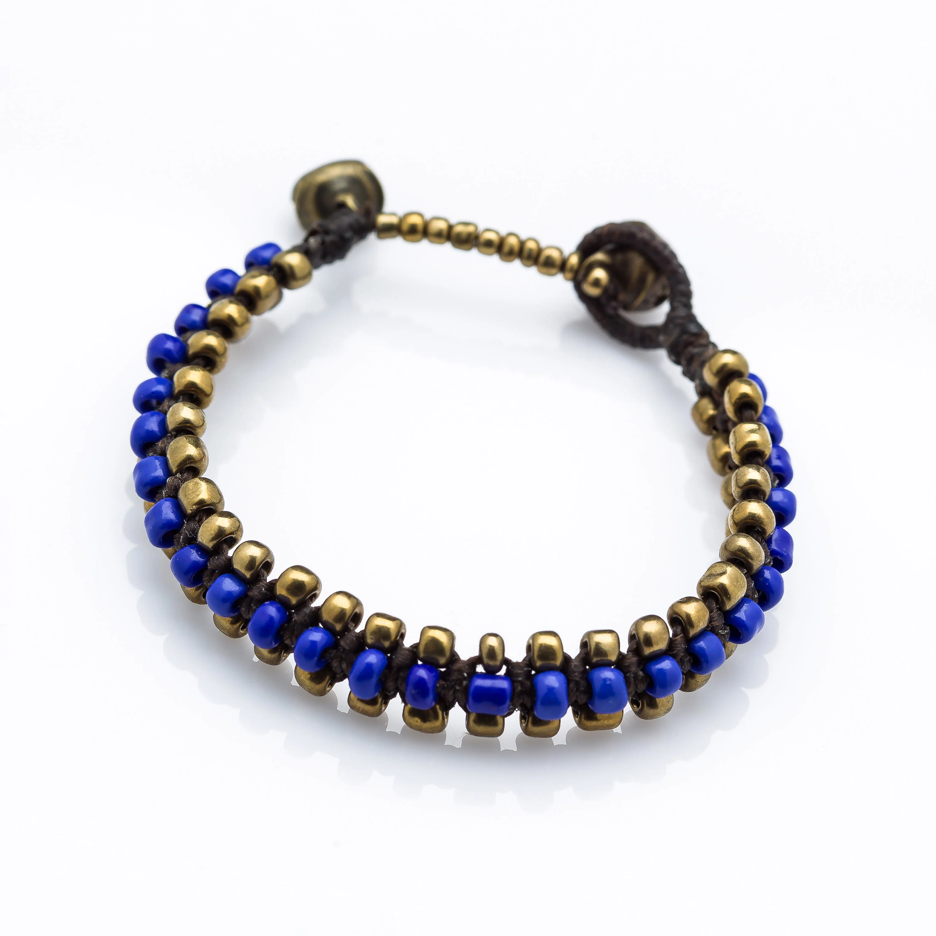 Triple Brass Beads Bracelet with Blue Beads