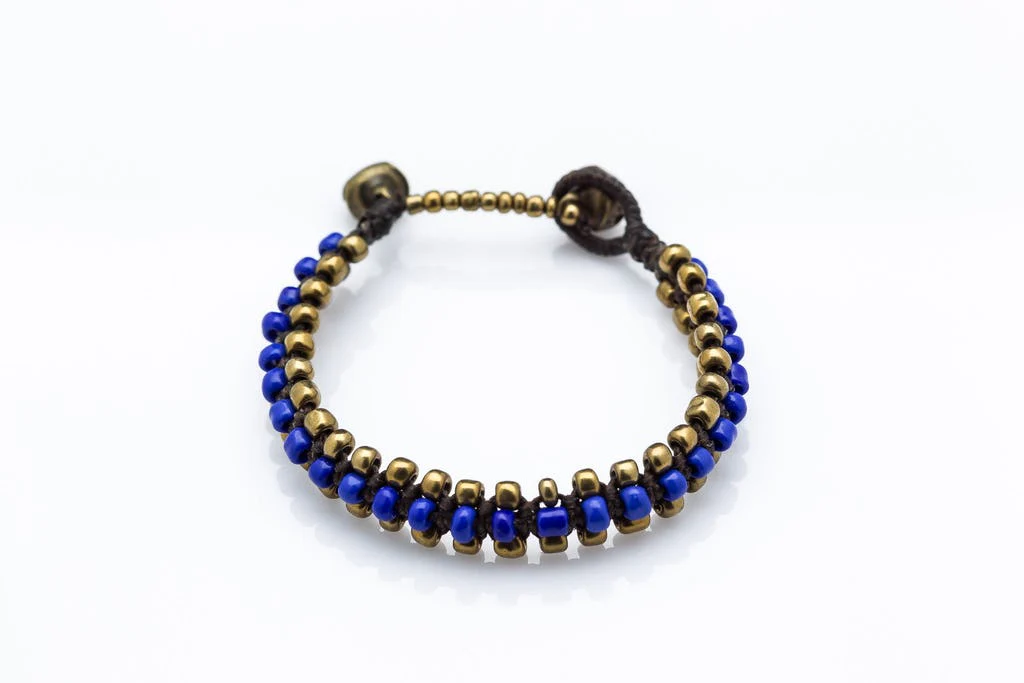 Triple Brass Beads Bracelet with Blue Beads