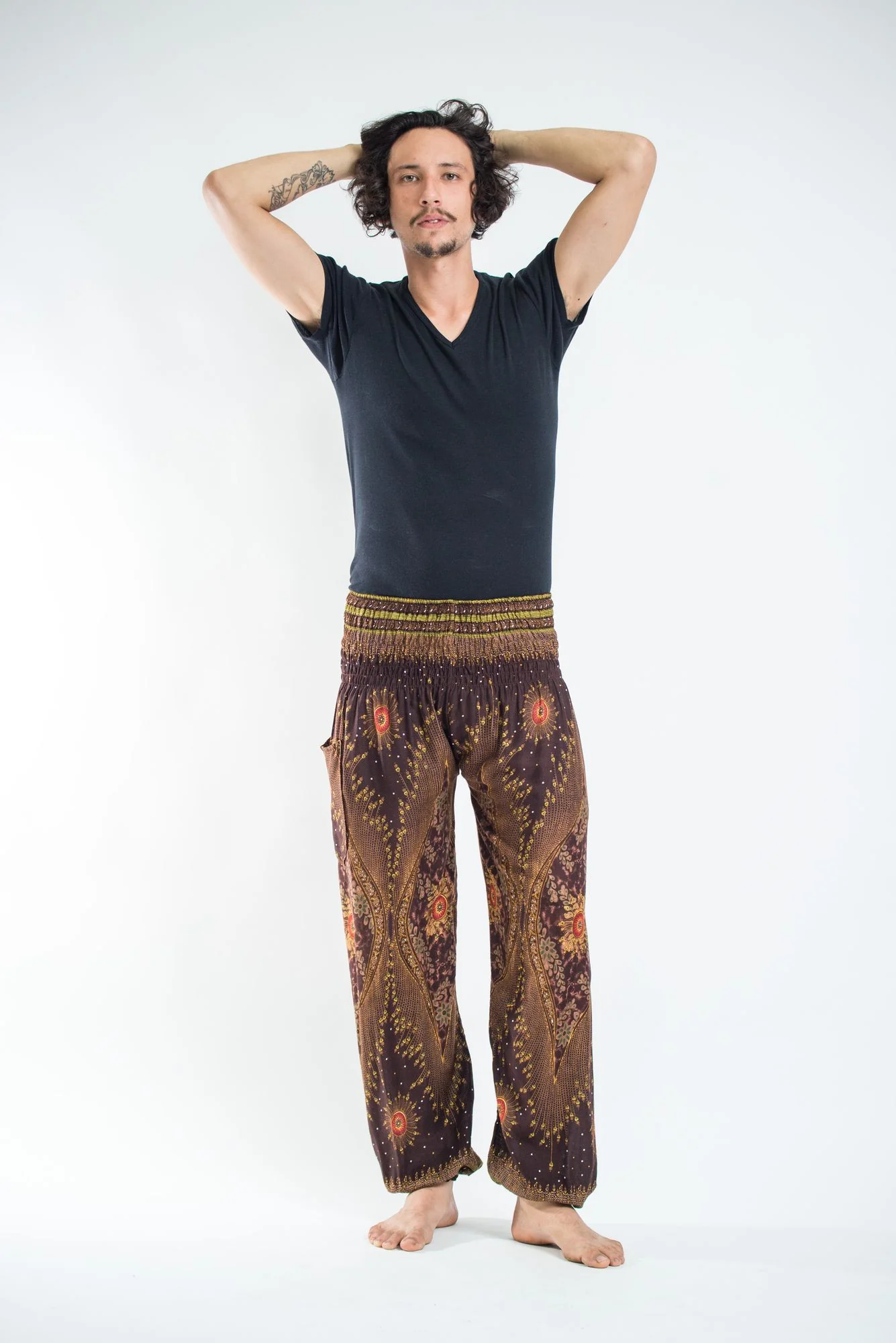 Peacock Eye Men's Harem Pants in Brown