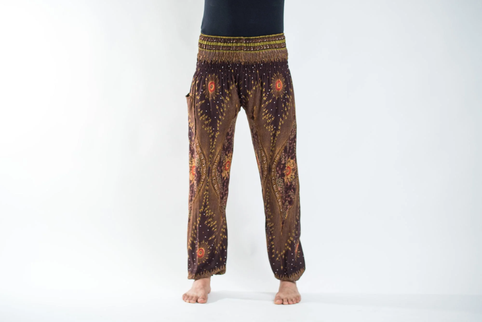Peacock Eye Men's Harem Pants in Brown
