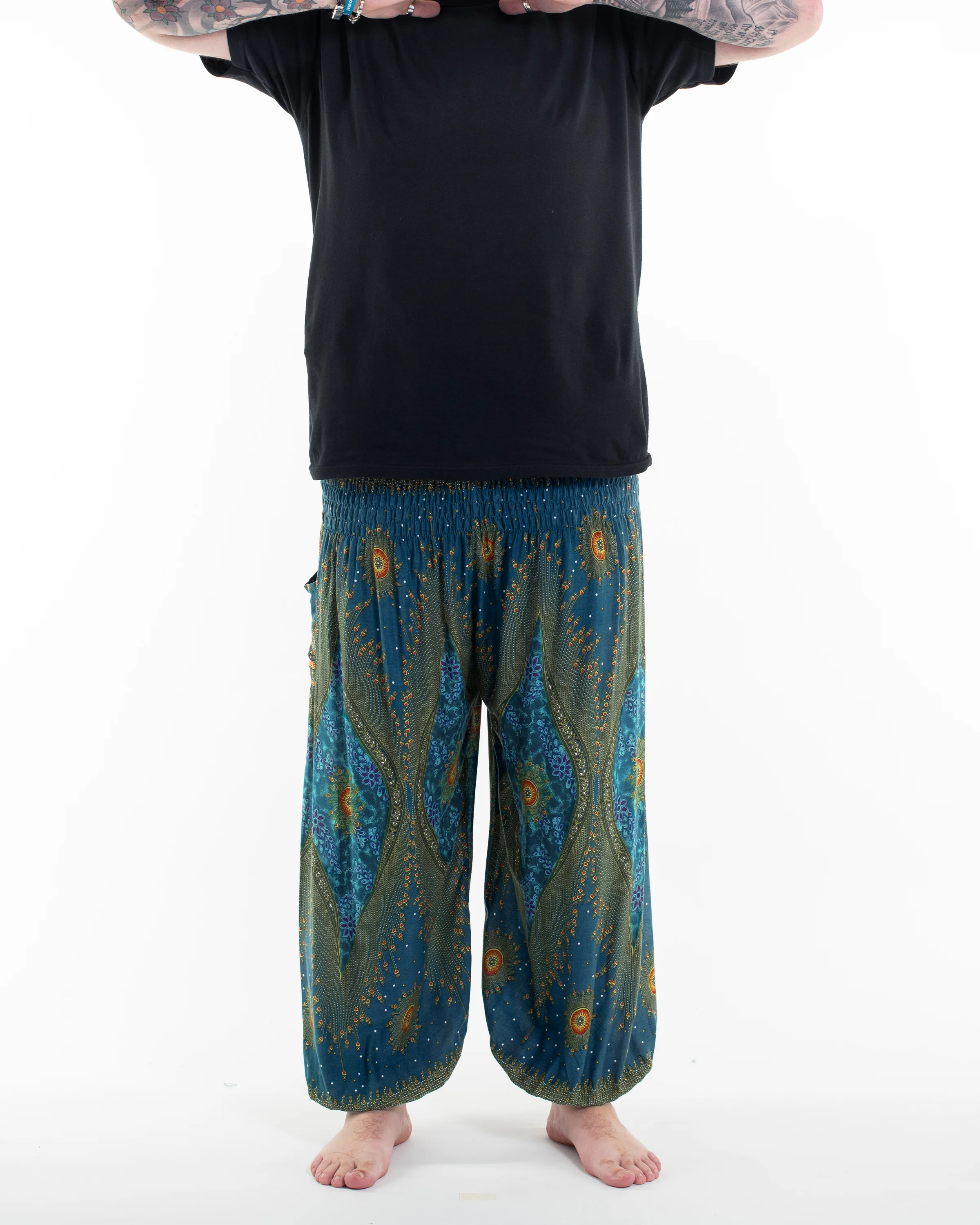 579-Plus-Size-Peacock-Eye-Men-s-Harem-Pants-in-Turquoise-3.webp Plus Size Peacock Eye Men's Harem Pants in Turquoise
