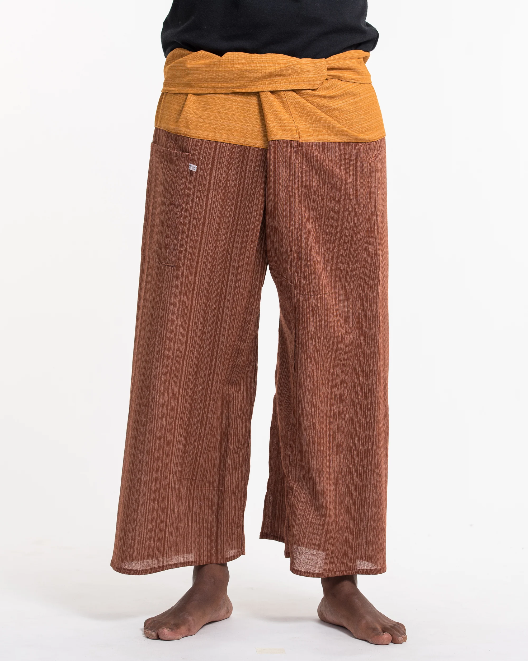 Unisex 2-Tone Pinstripes Thai Fisherman Pants in Brown