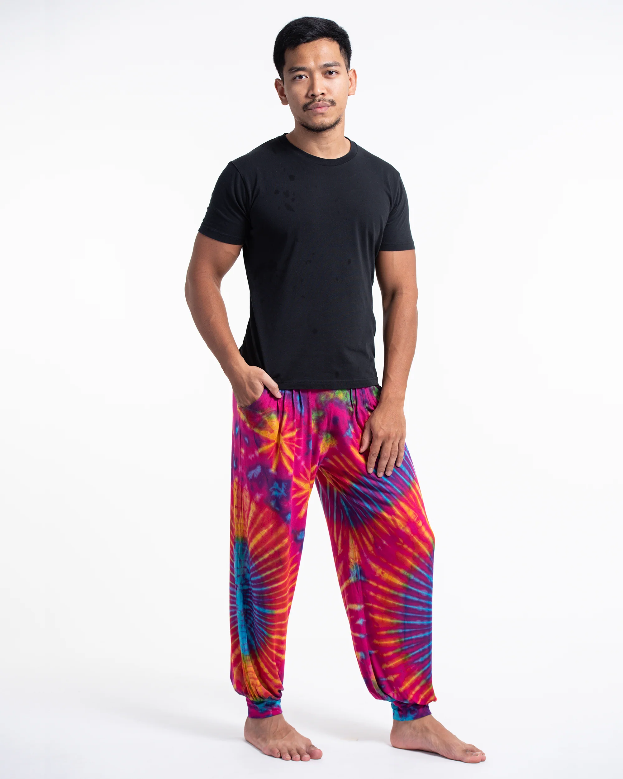 Tie Dye Cotton Men Harem Pants in Pink